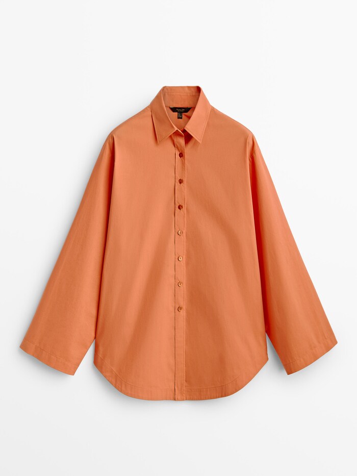 마시모두띠 셔츠 Massimo Dutti Cotton poplin shirt,ORANGE