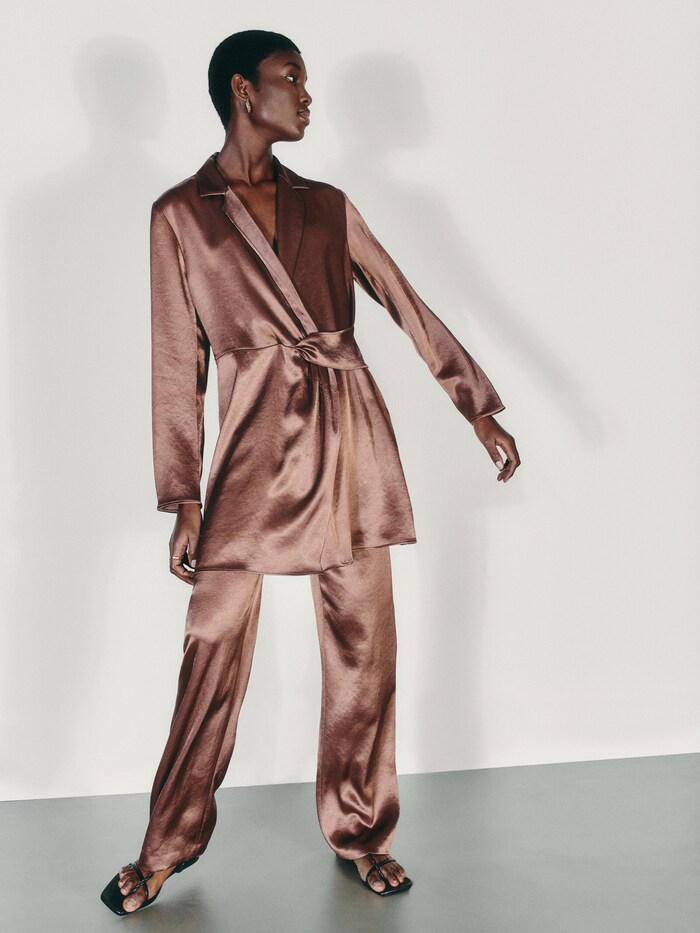 마시모두띠 셋업 재킷 Massimo Dutti Laminated finish frock coat,BROWN