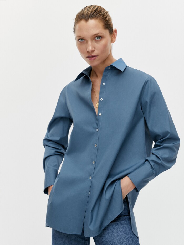 마시모두띠 셔츠 Massimo Dutti Cotton poplin shirt,DEEP BLUE