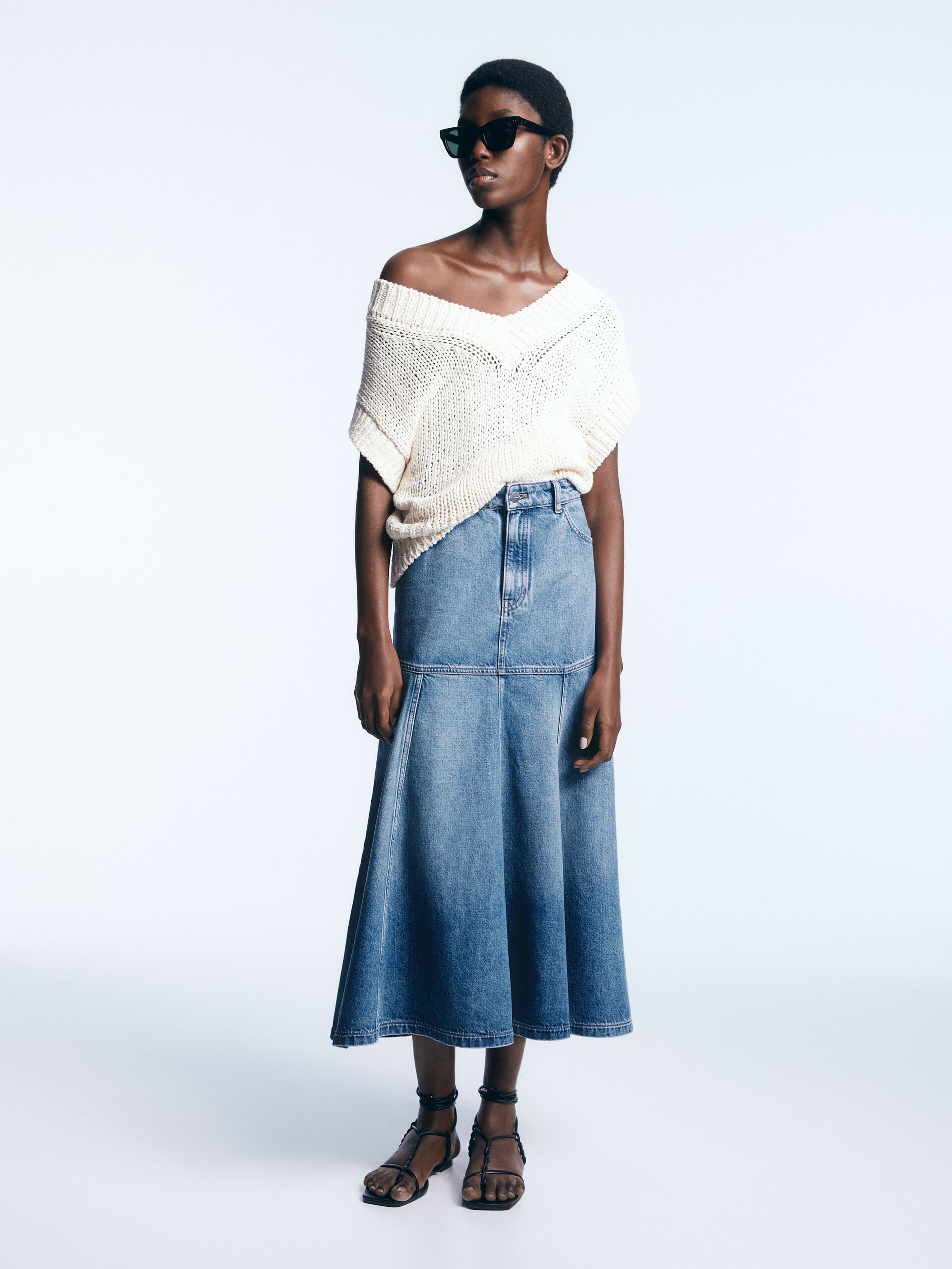 Gonna midi in jeans scampanata - Massimo Dutti Italia