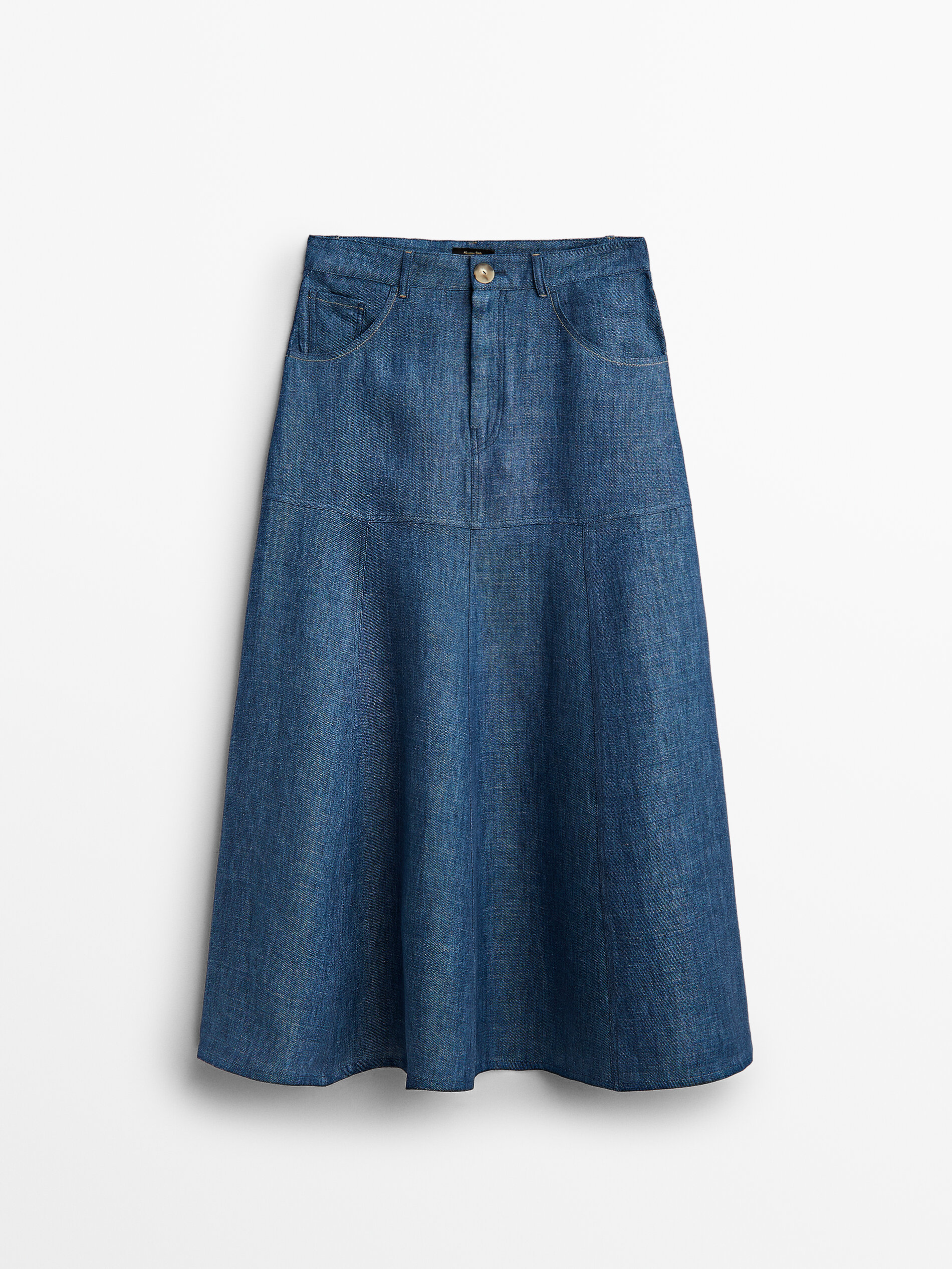 100% linen denim style midi skirt 