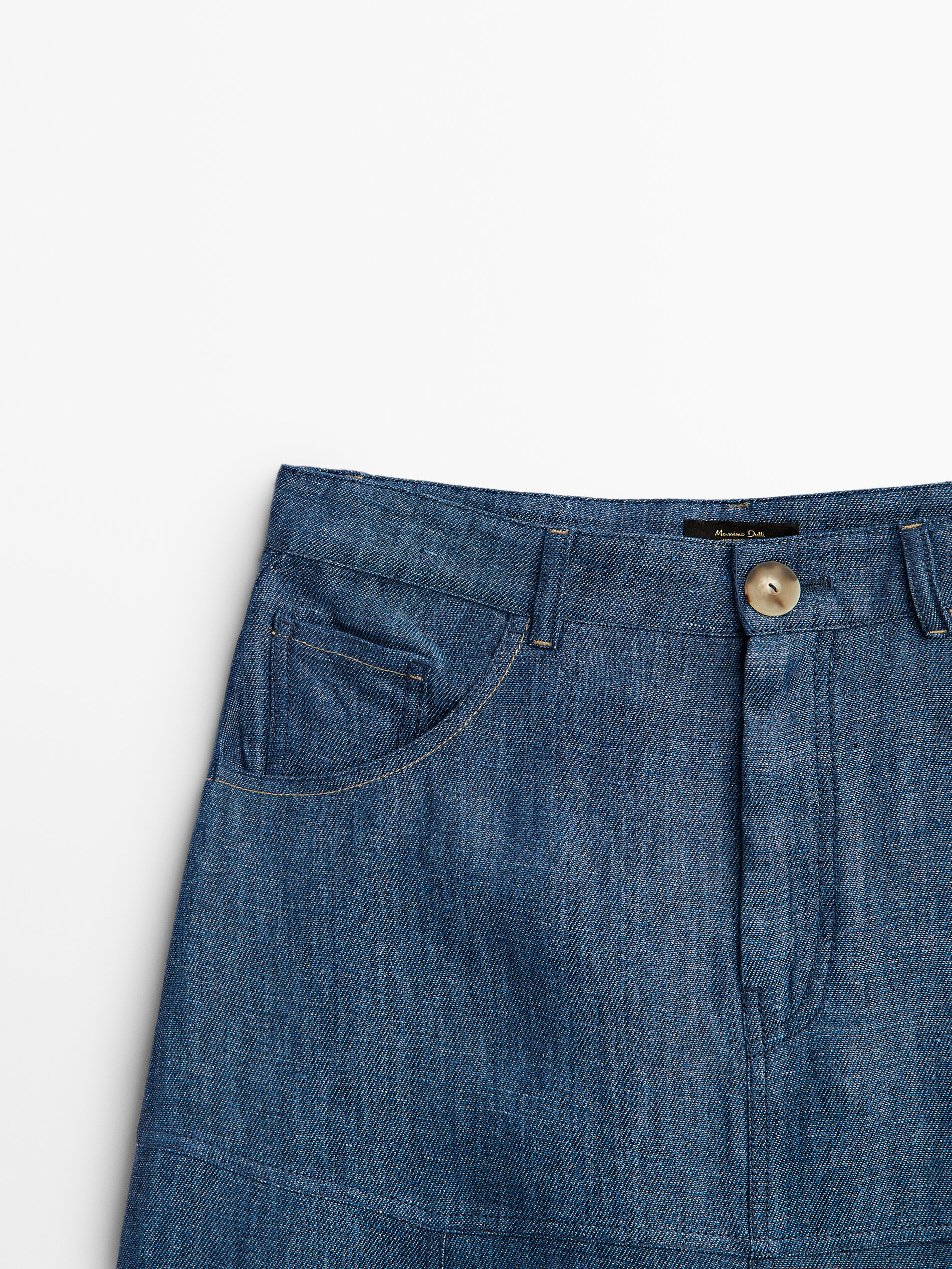 Gonna midi stile denim 100% lino - Massimo Dutti Italia