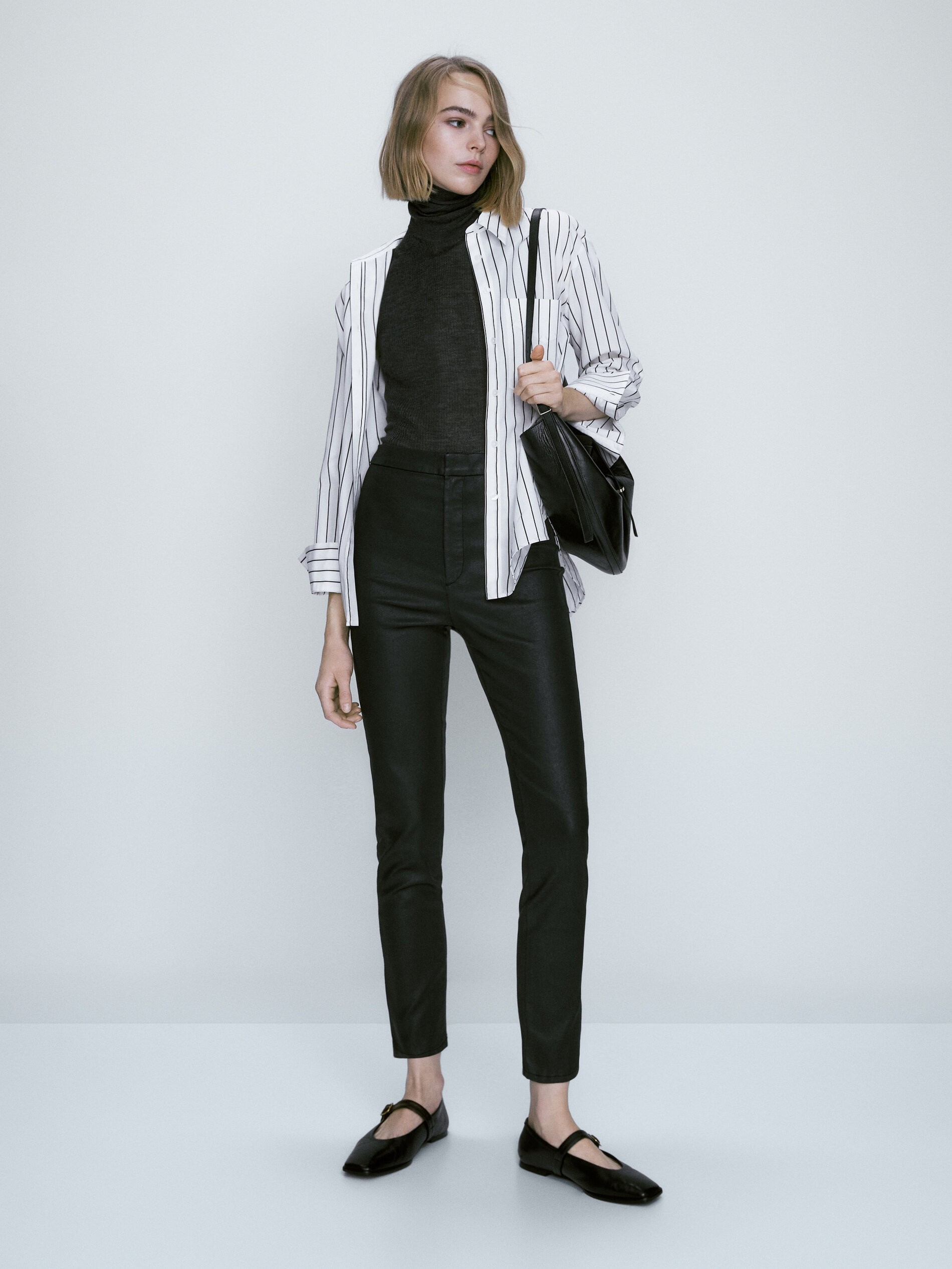 Pantalón legging negro piel - Massimo Dutti España