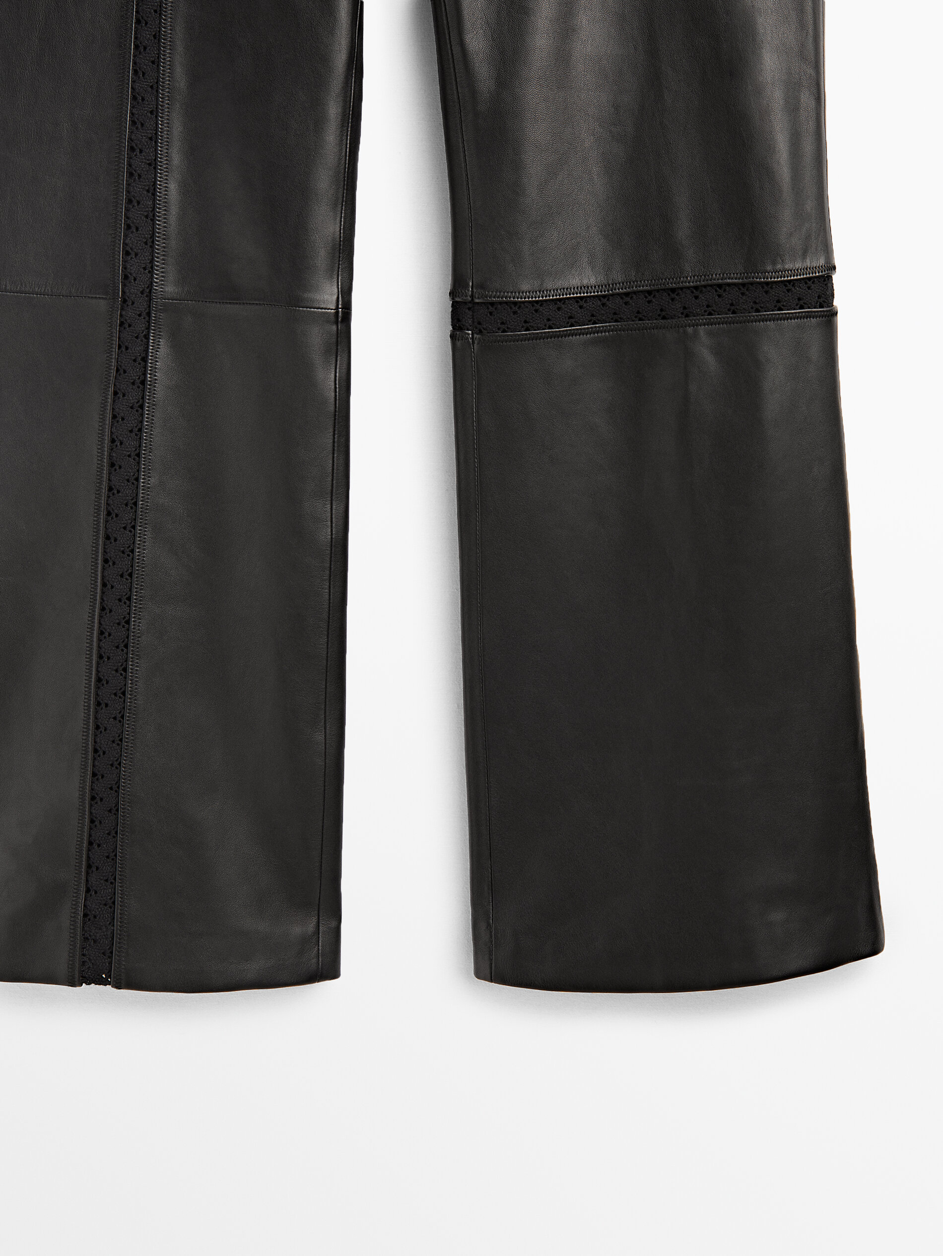 Pantalón negro piel napa con bordado - Massimo Dutti España