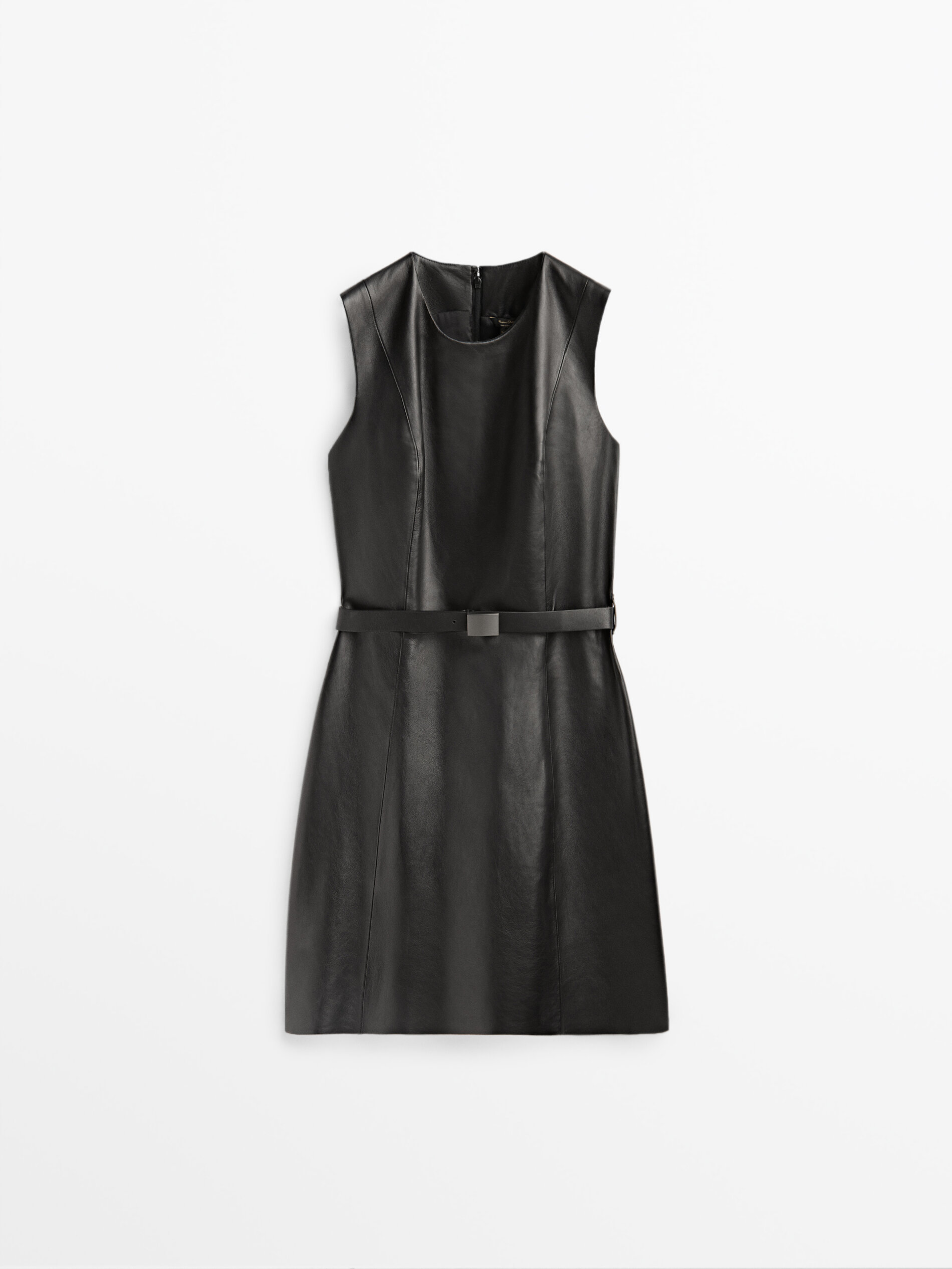 Vestido negro corto piel napa - Massimo Dutti España