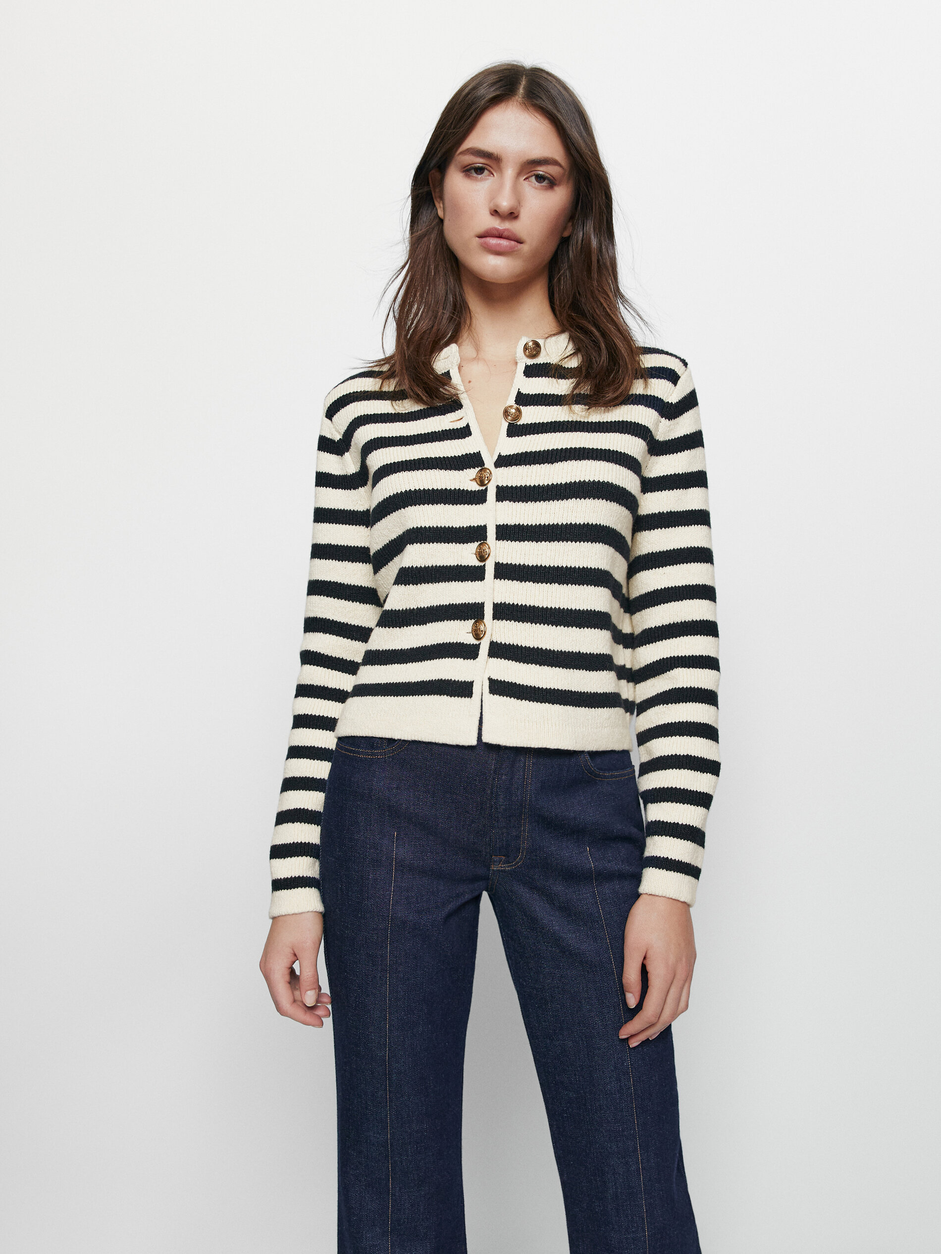 Chaqueta de punto rayas y botones - Massimo Dutti España