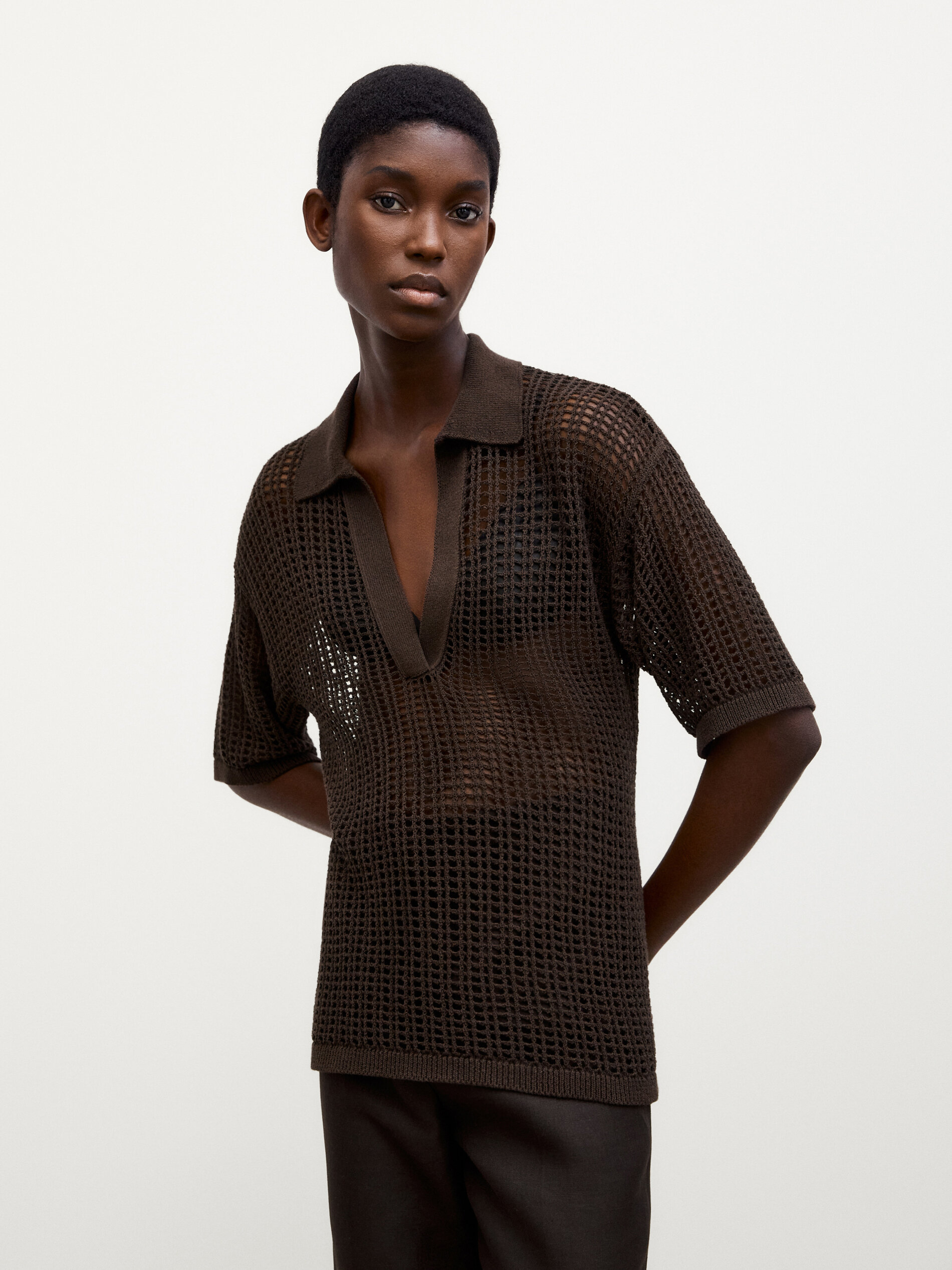 Short sleeve mesh polo sweater 