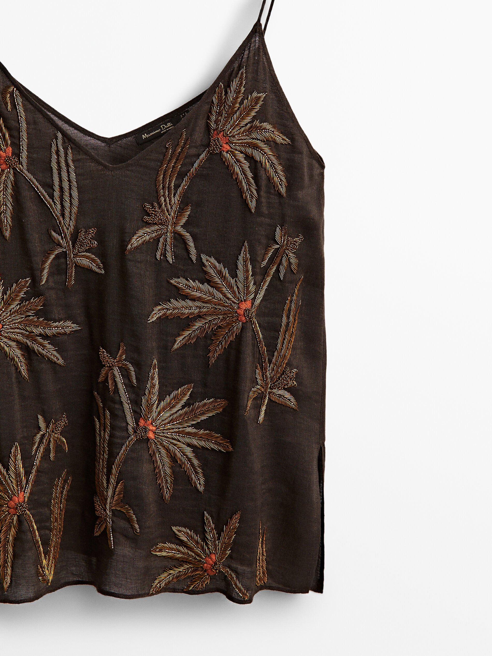 Linen top with palm tree embroidery 