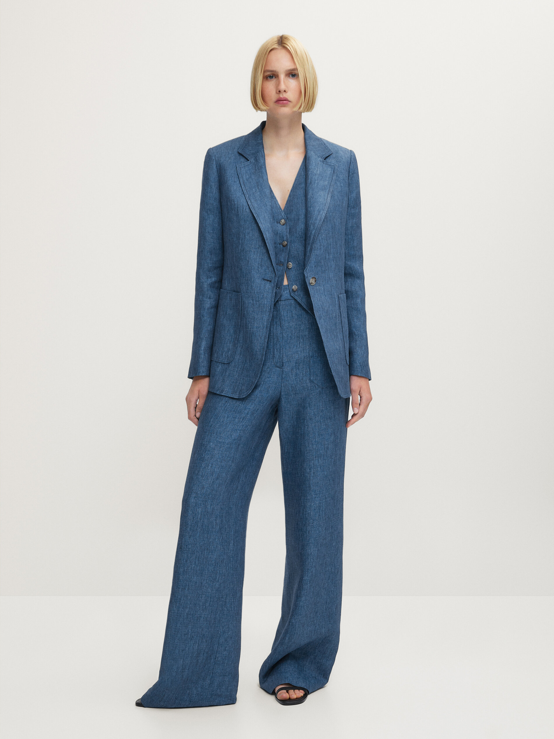 Blazer da completo in denim di lino - Massimo Dutti Italia