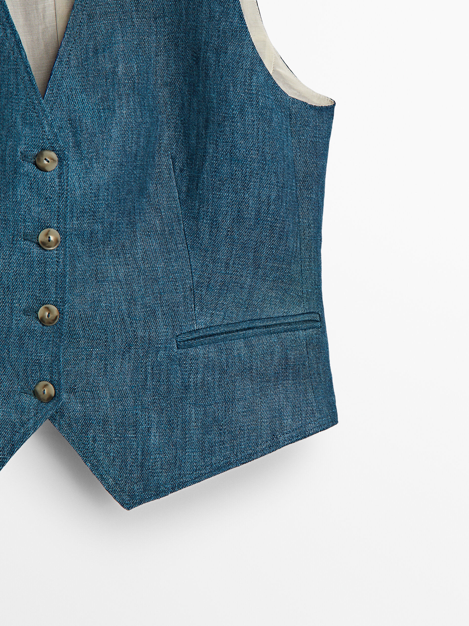 Chaleco traje denim lino - Massimo Dutti España