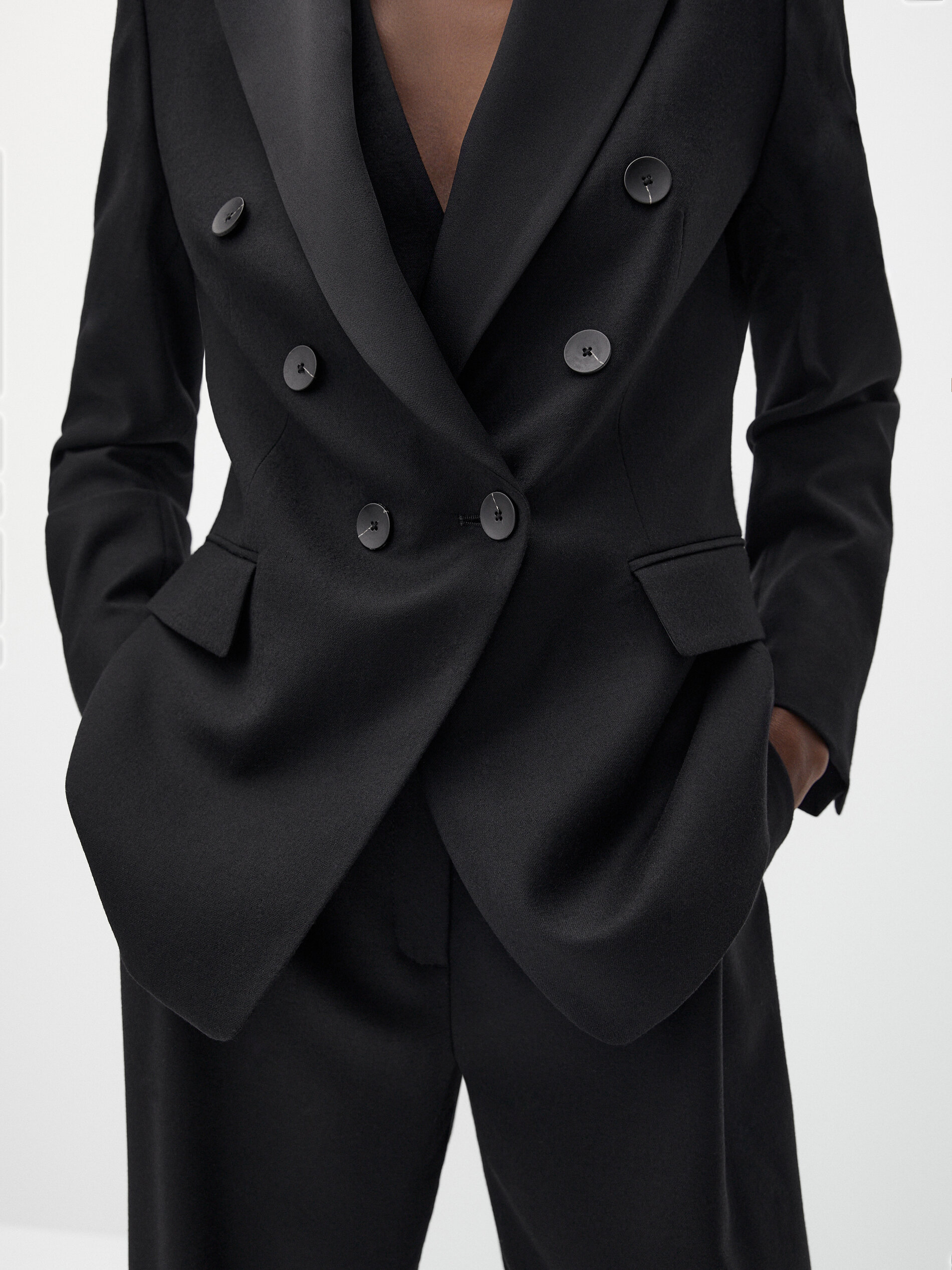 Double-breasted wool blazer with satin lapels
