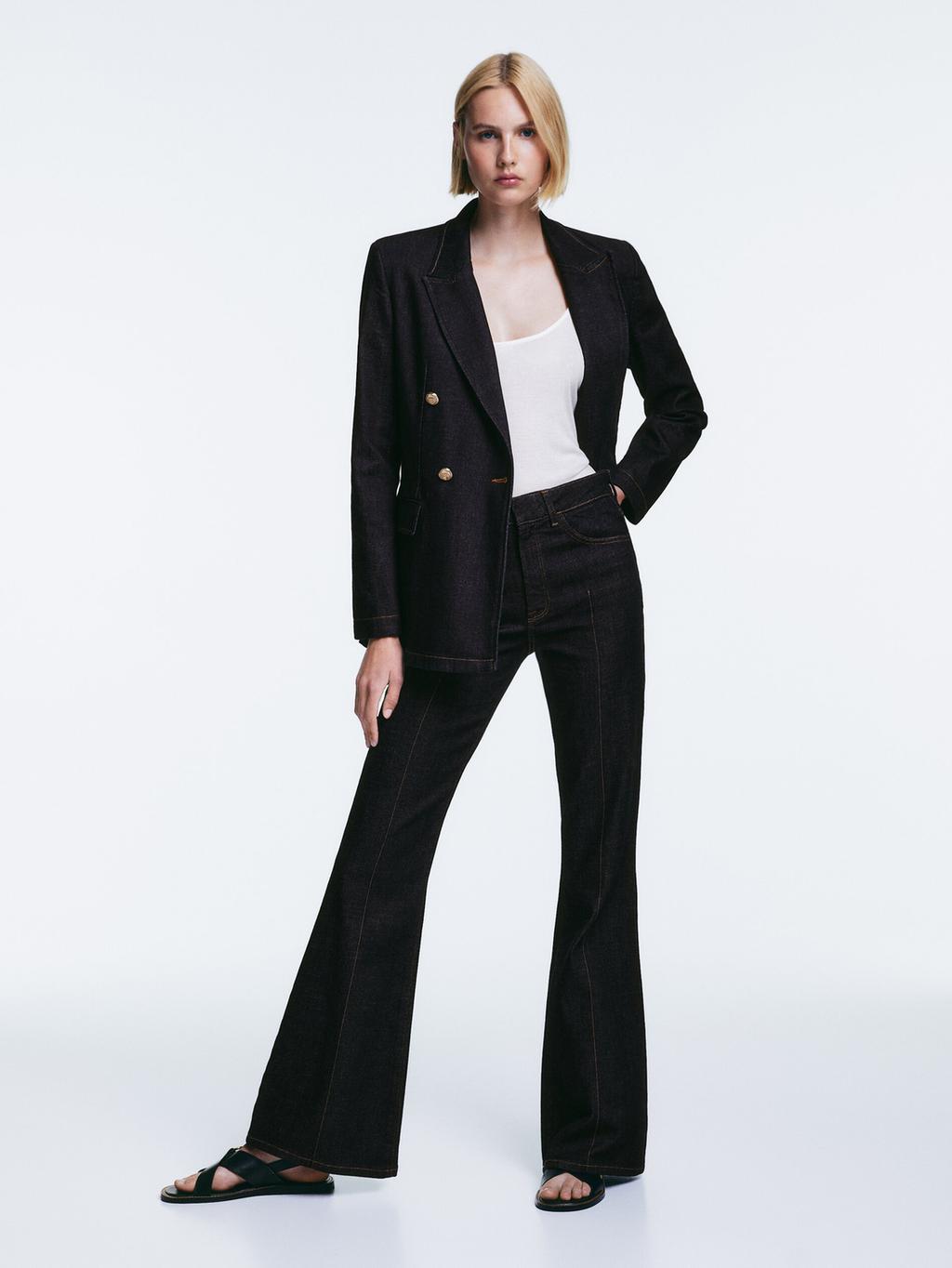 Denim Blazer with golden buttons Massimo Dutti