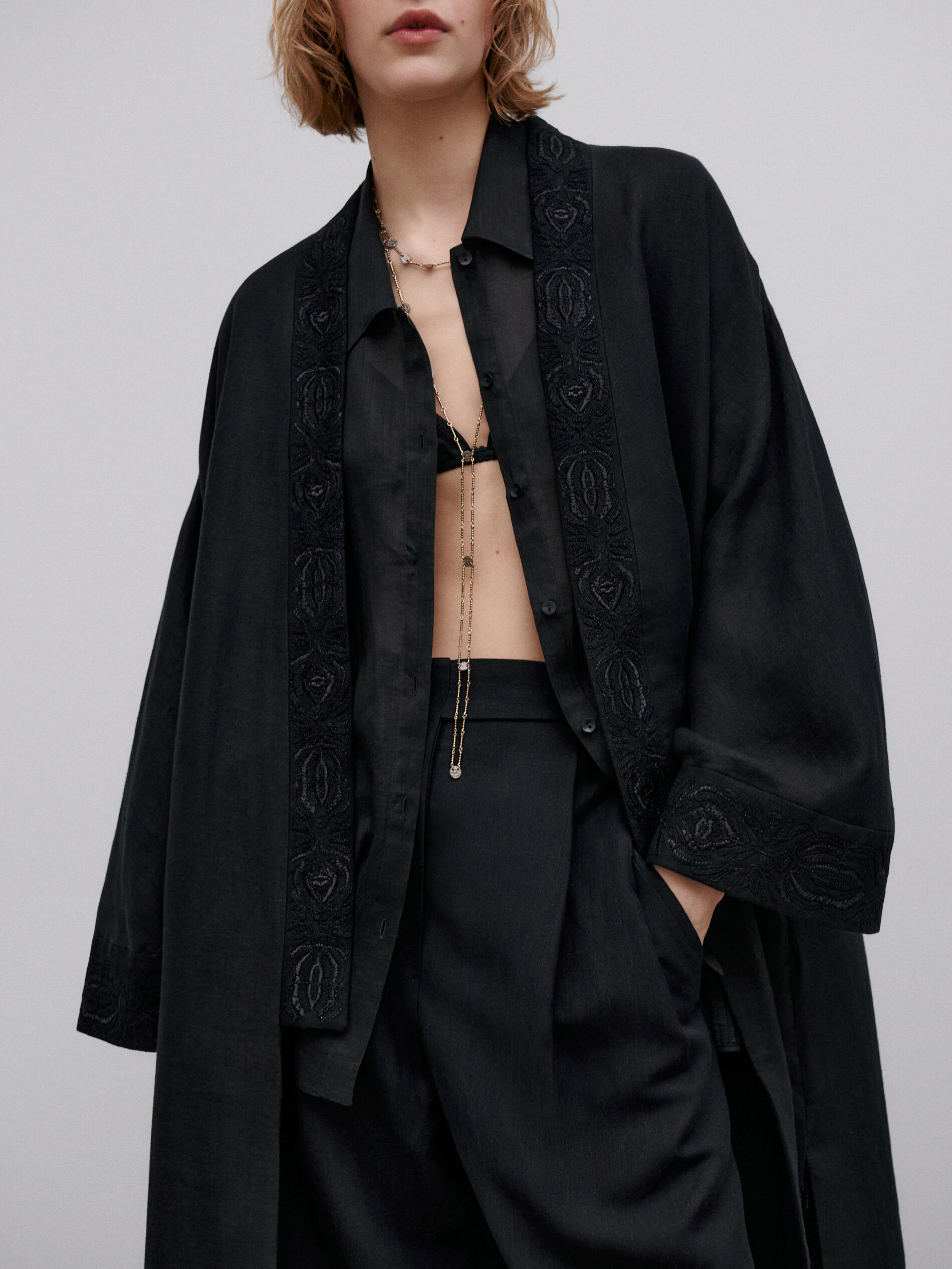 Long black linen kimono - Limited Edition