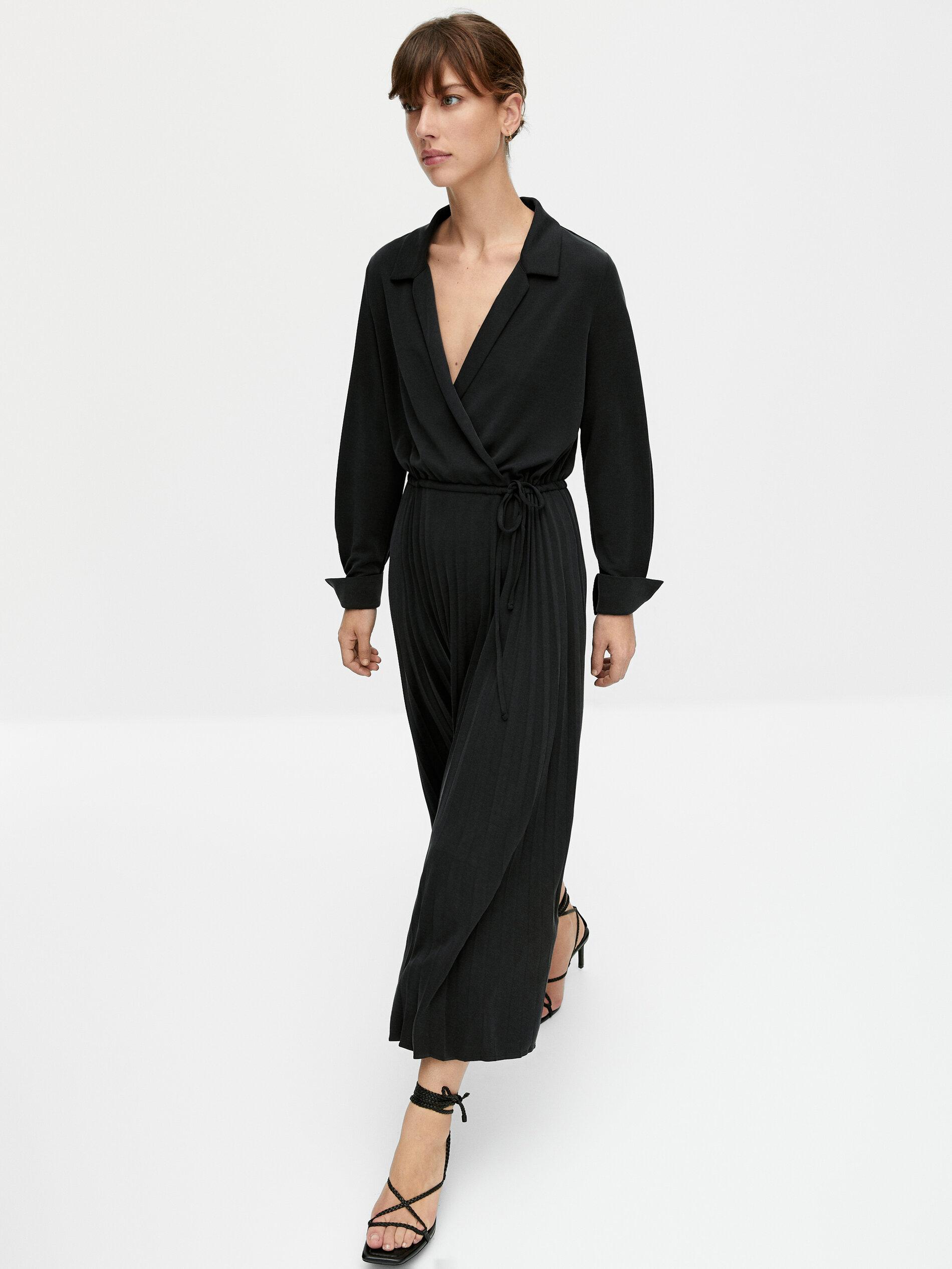 Surplice dress with pleated skirt