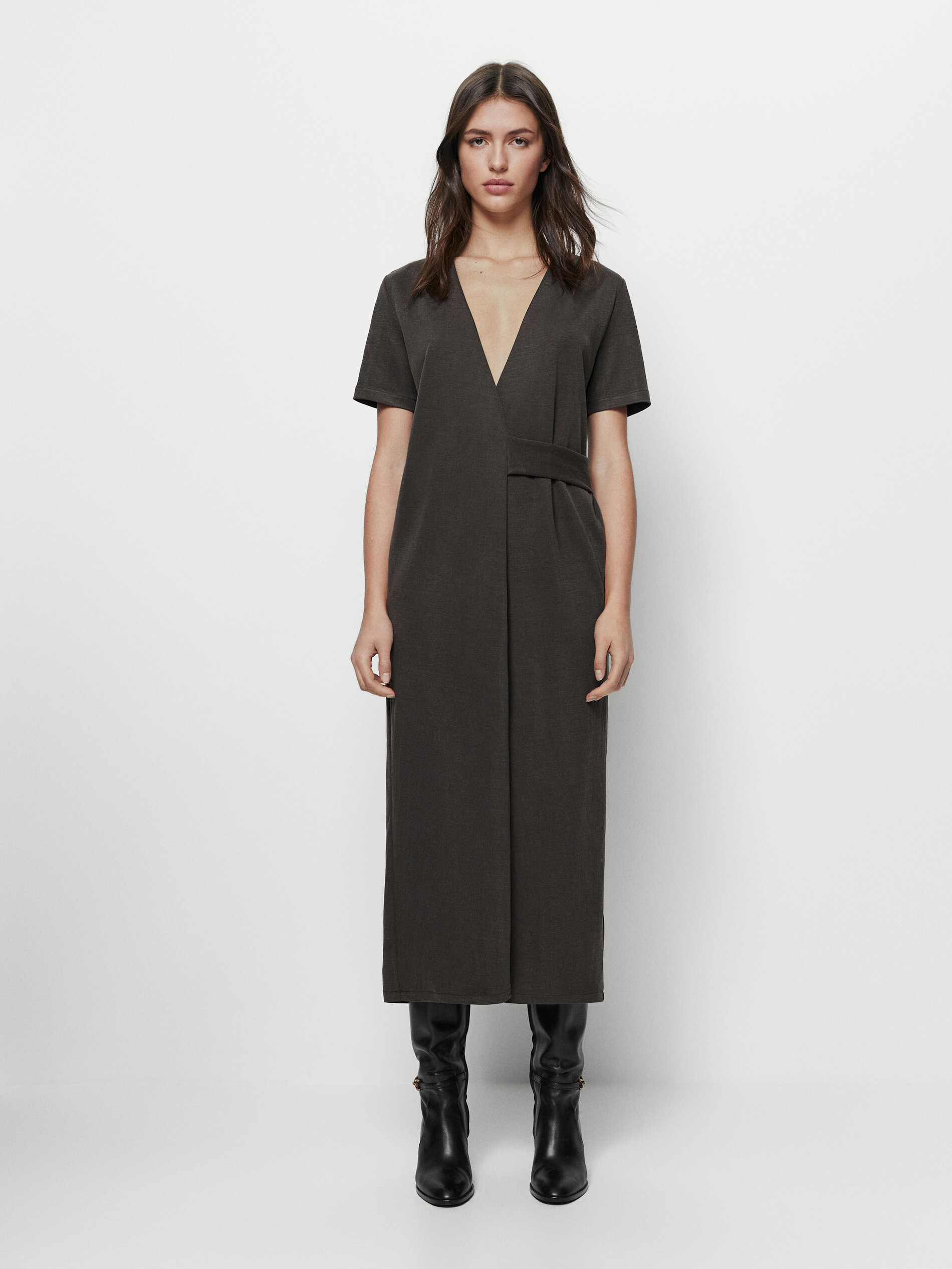 Long dress with side pleats - Massimo 
