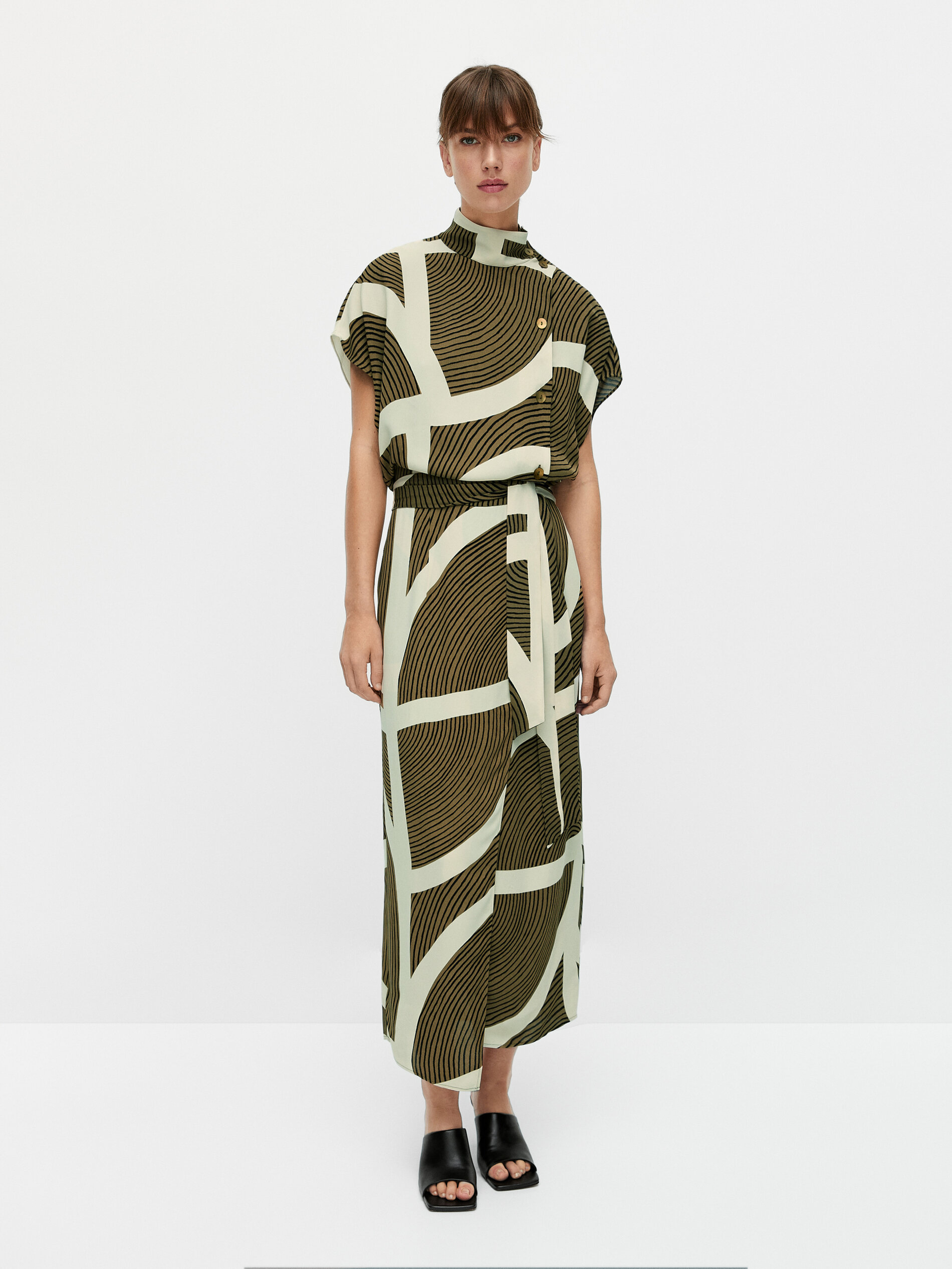 Vestido estampado botones laterales - Massimo Dutti España