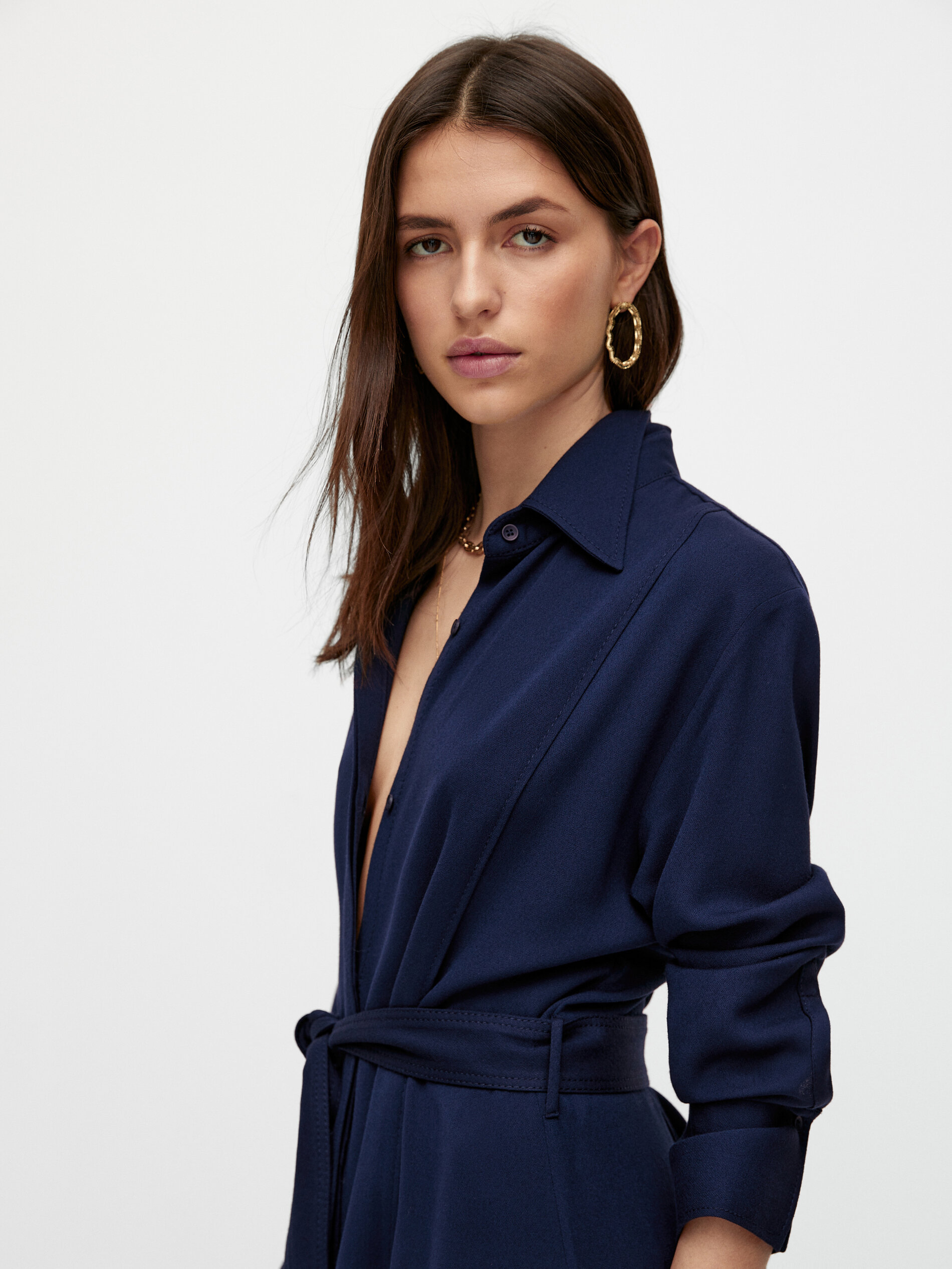 Vestido largo camisero cinturón - Massimo Dutti España