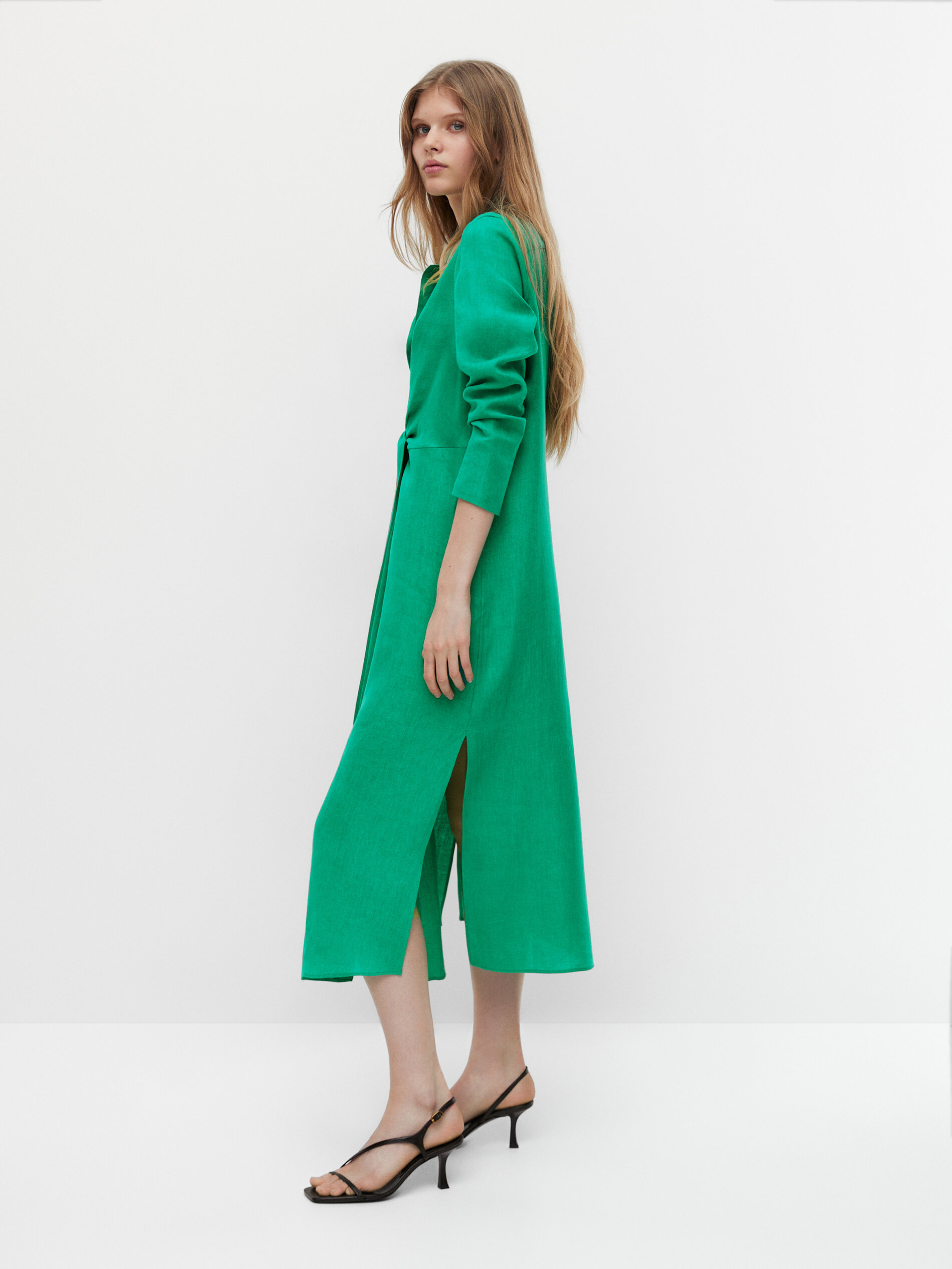 Vestido 100% lino doble nudo - Massimo Dutti España