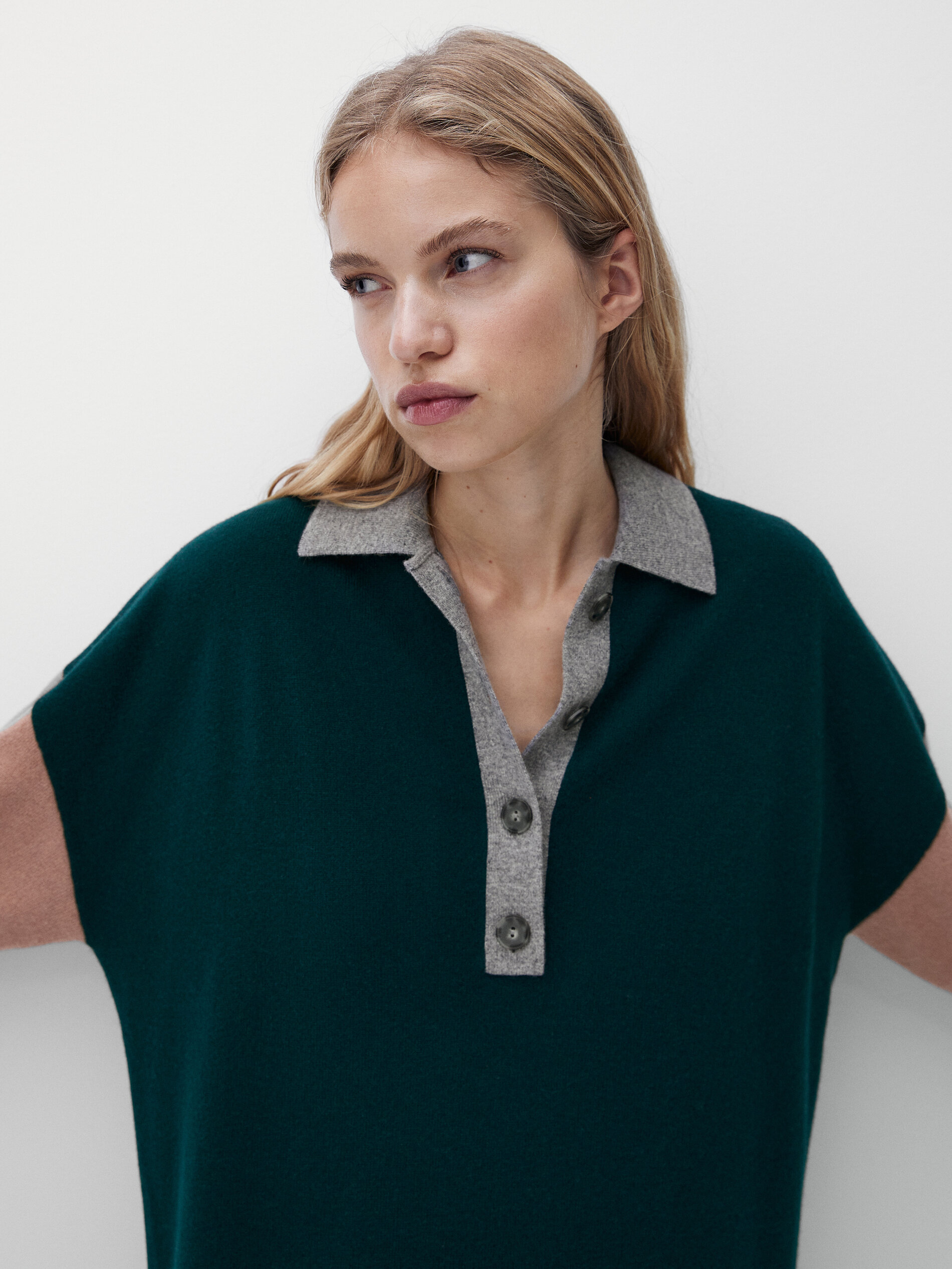 Colour block cashmere wool polo dress 