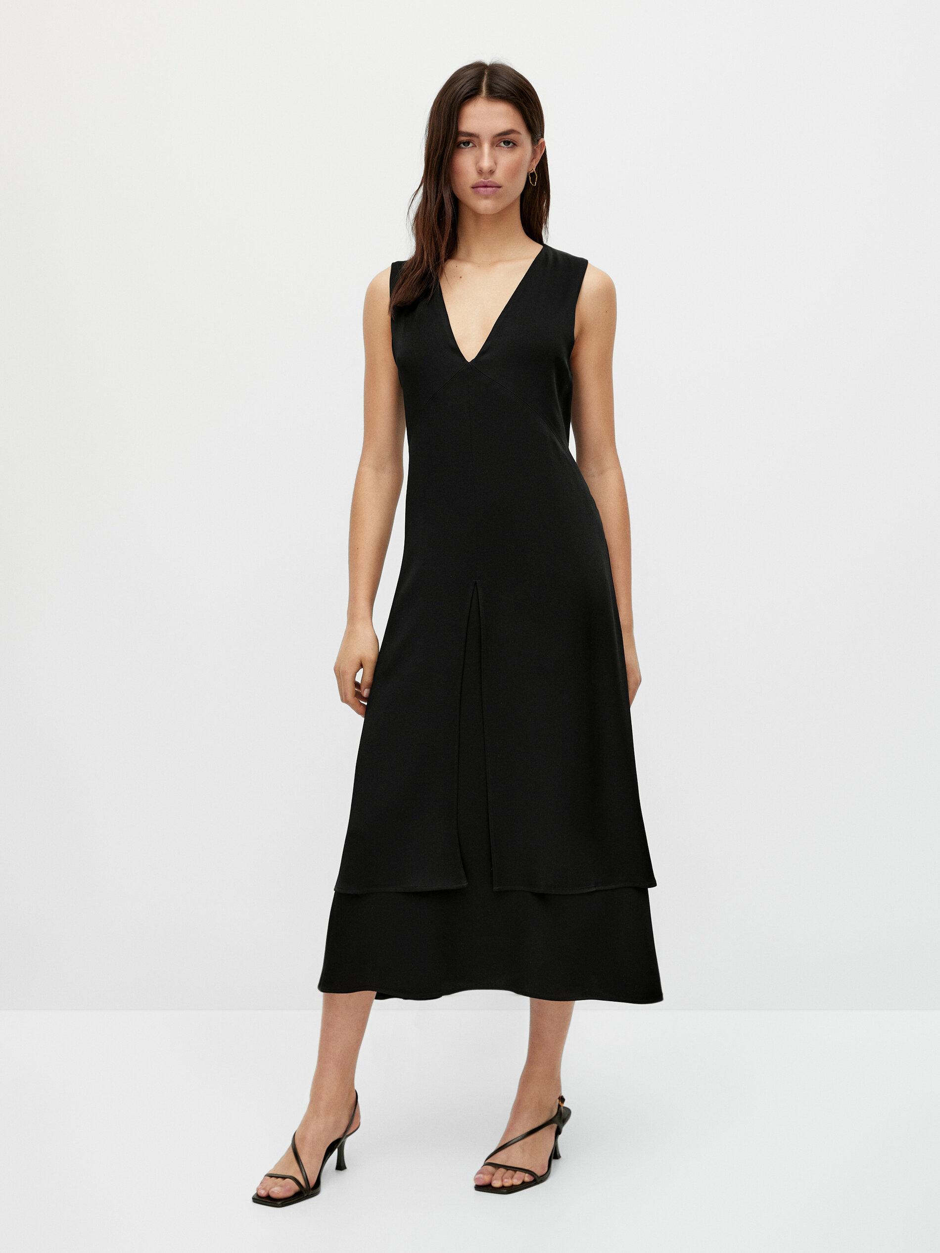 Duga satinirana haljina s dvostrukom suknjom