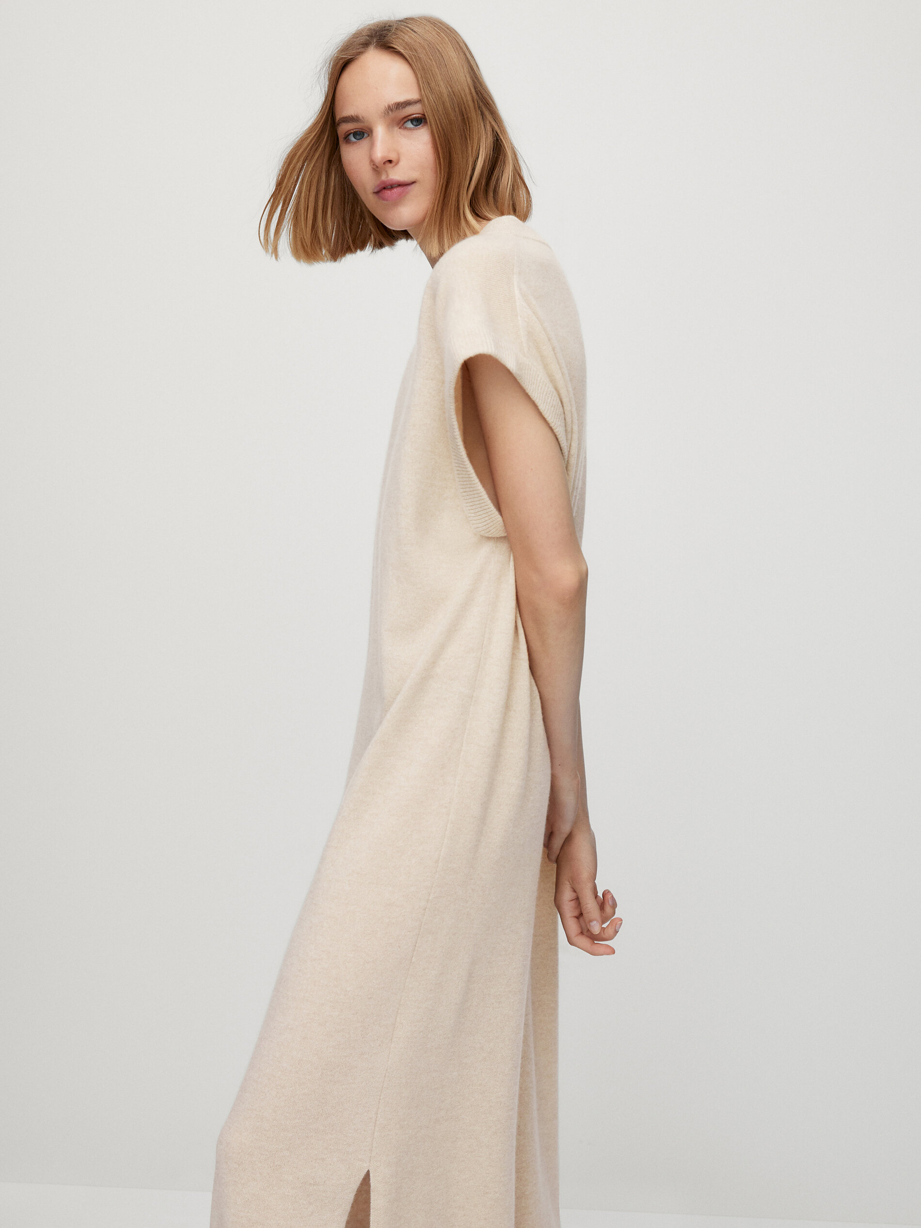 Long 100% cashmere short sleeve dress