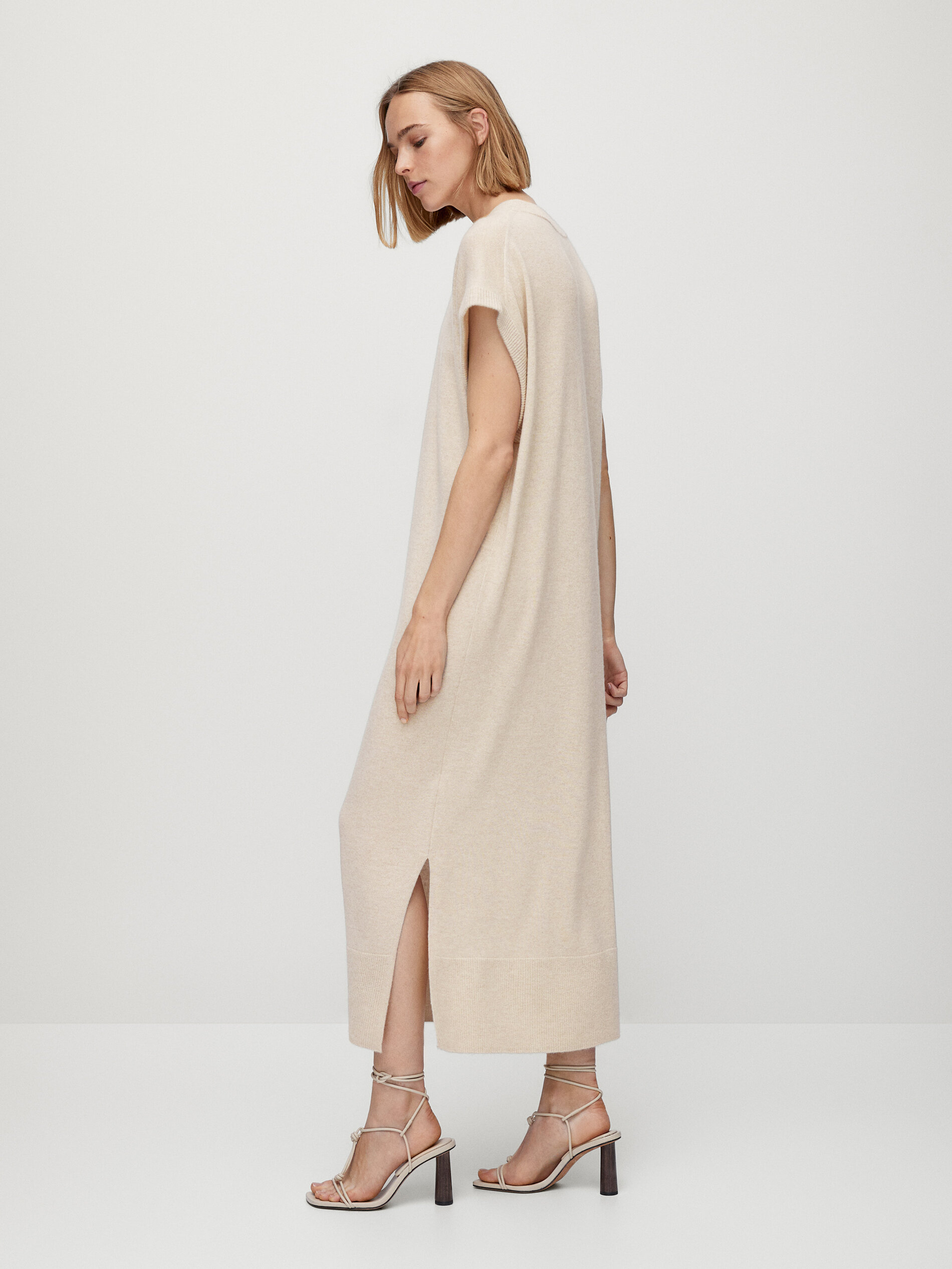 Long 100% cashmere short sleeve dress