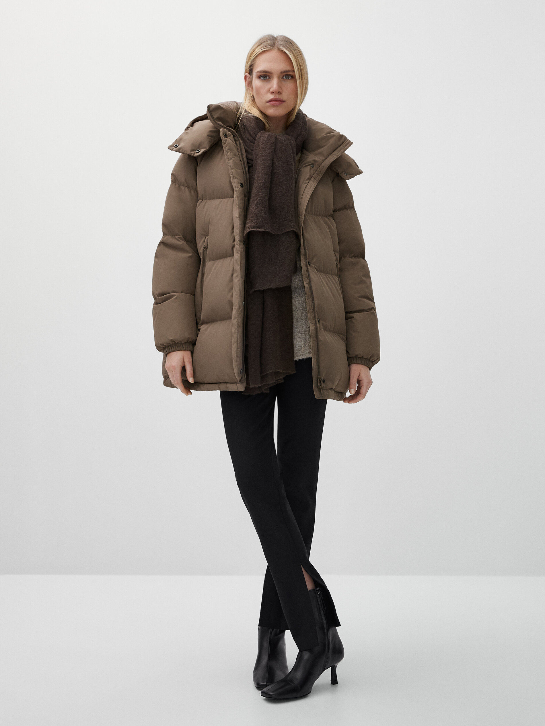 massimo dutti down puffer jacket with belt
