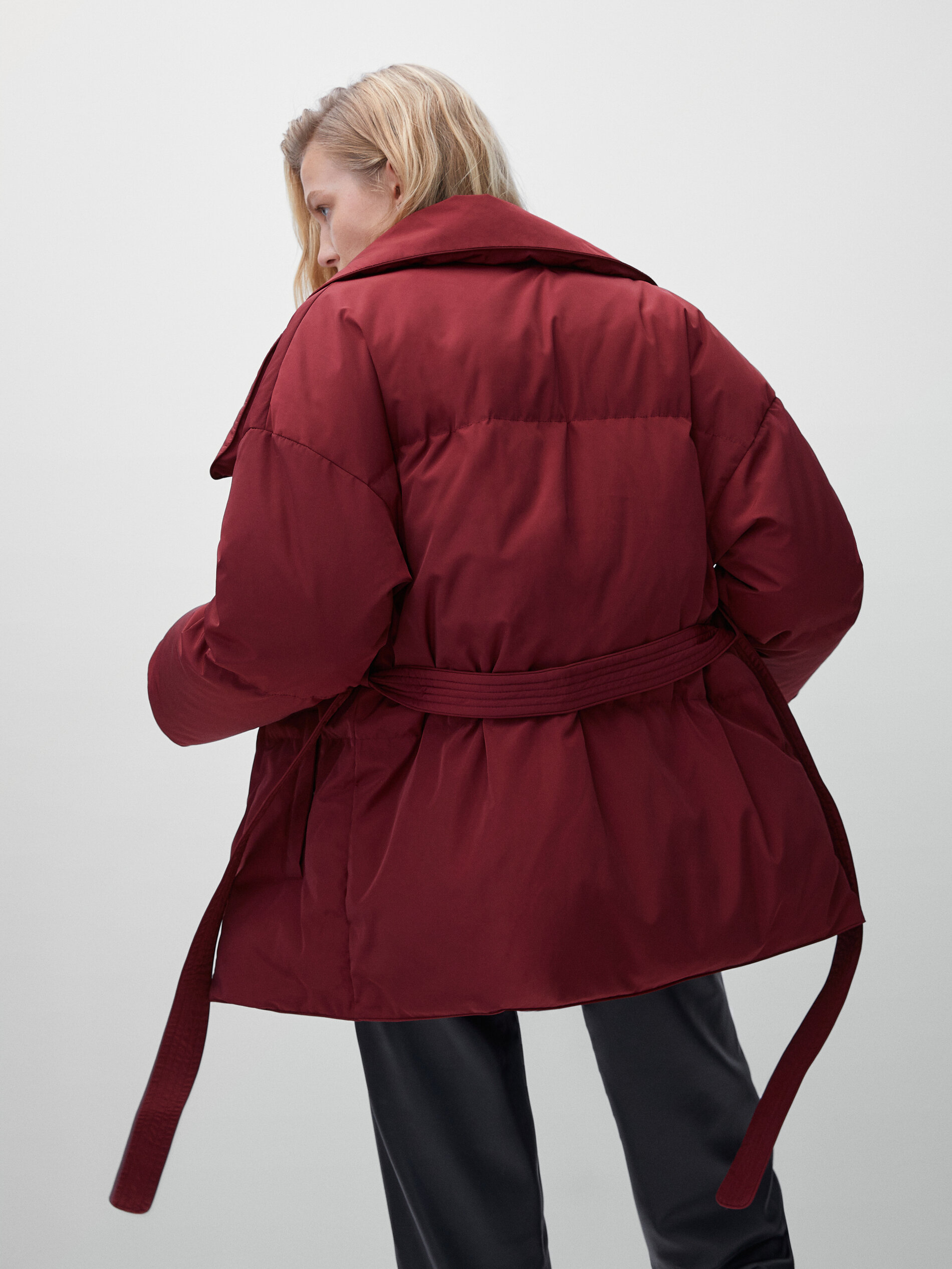 massimo dutti down puffer jacket with belt