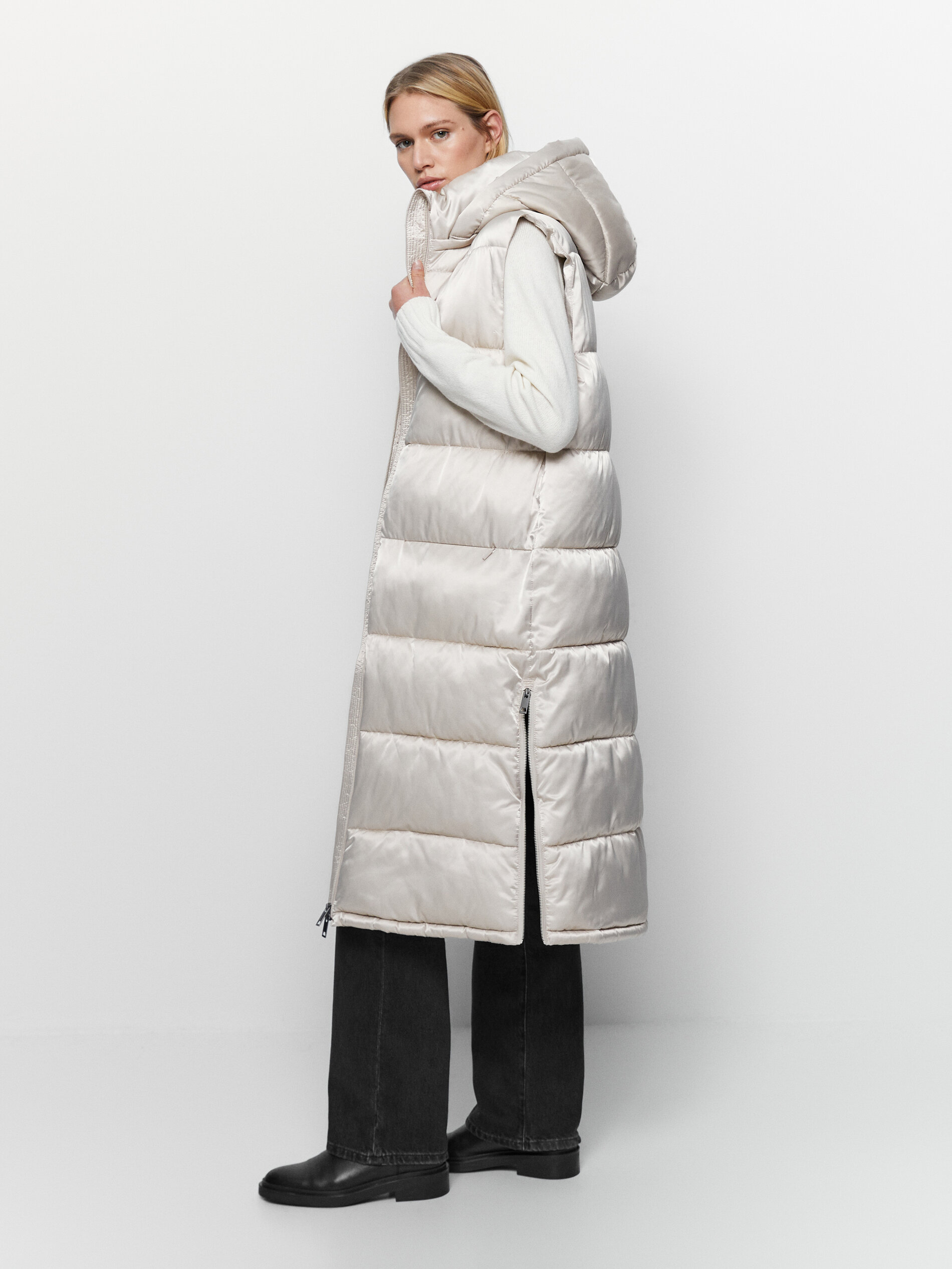 long gilet with hood
