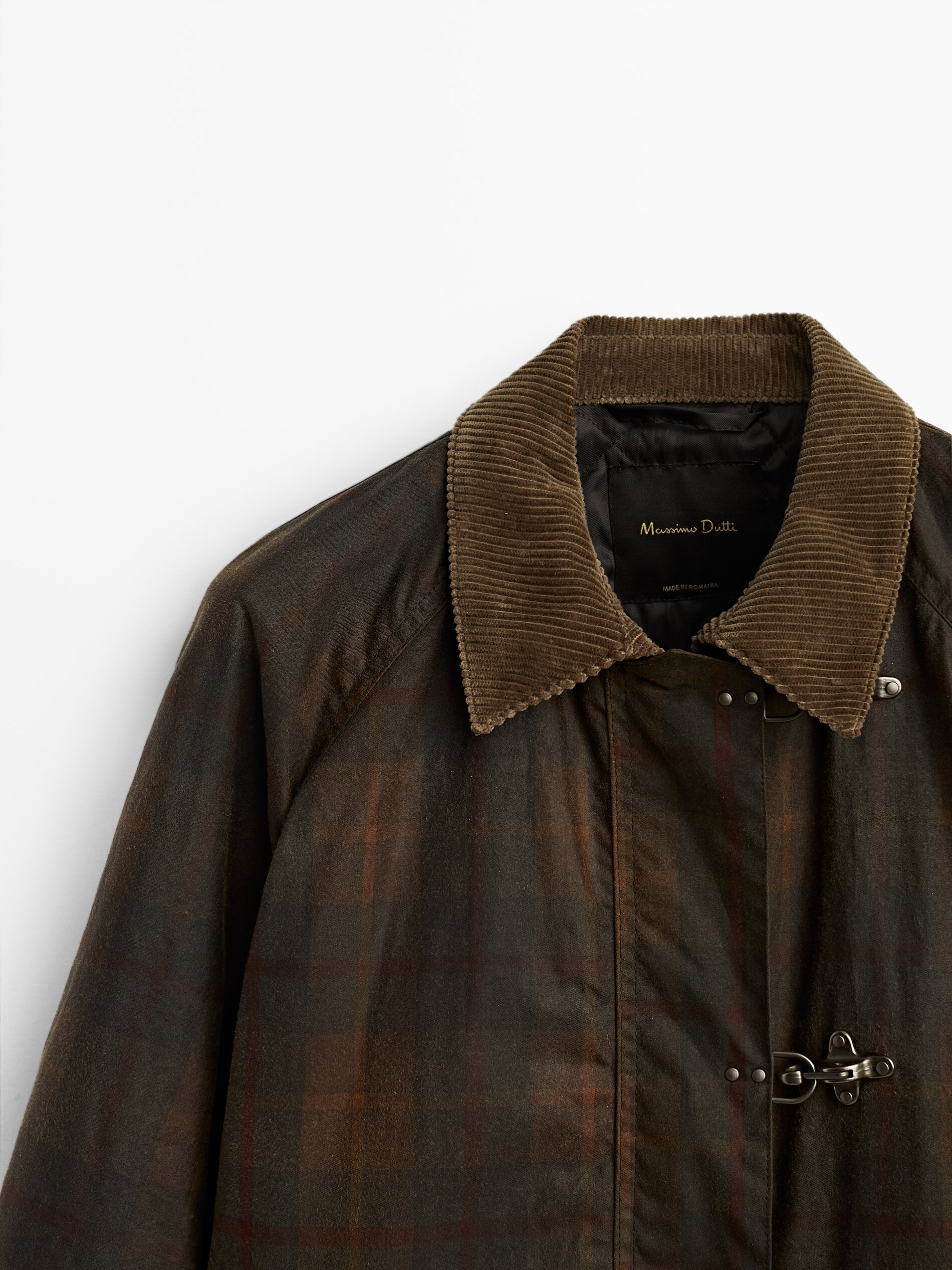null´s Check waxed jacket with corduroy collar Massimo Dutti 