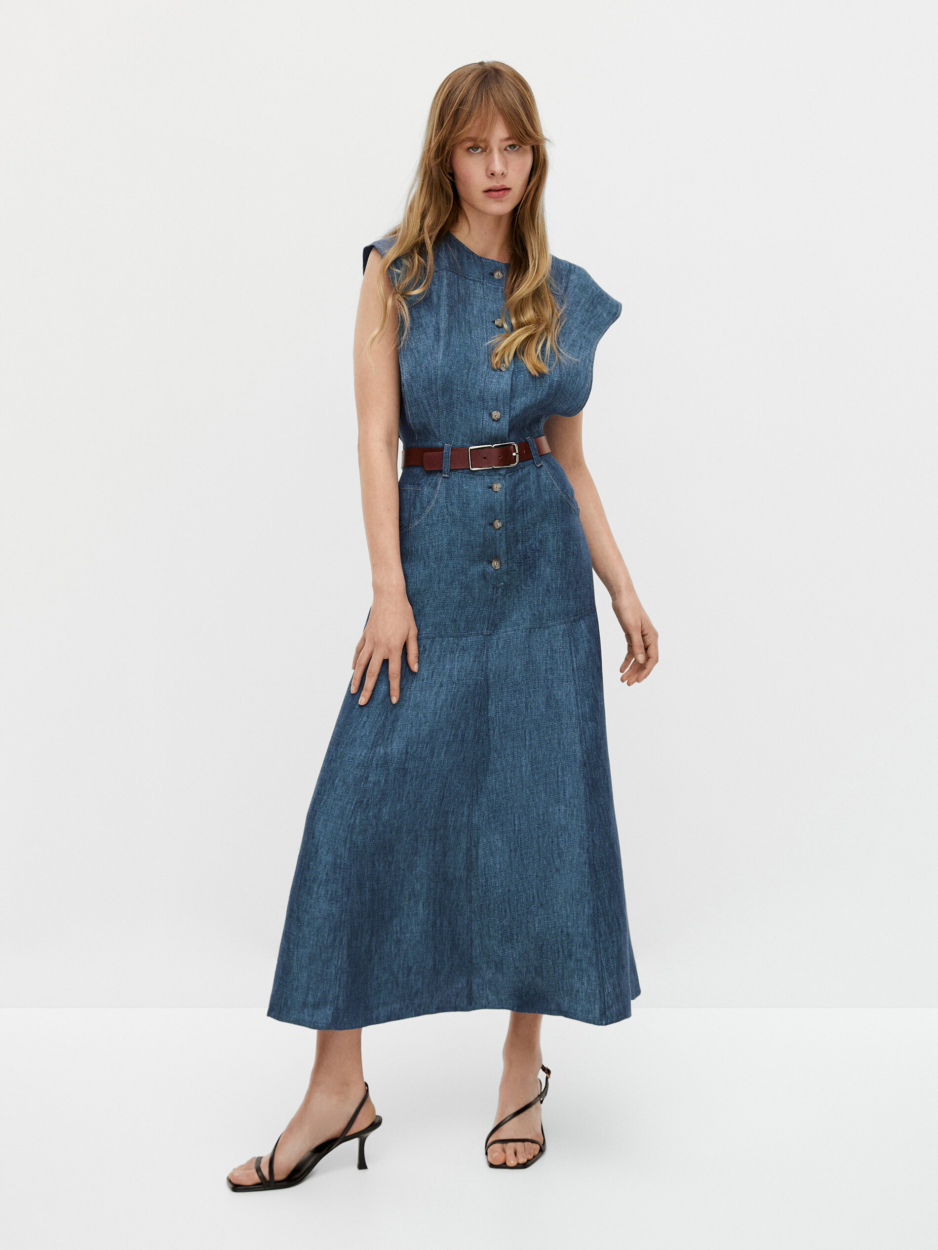 Vestito lungo in denim di lino - Massimo Dutti Italia