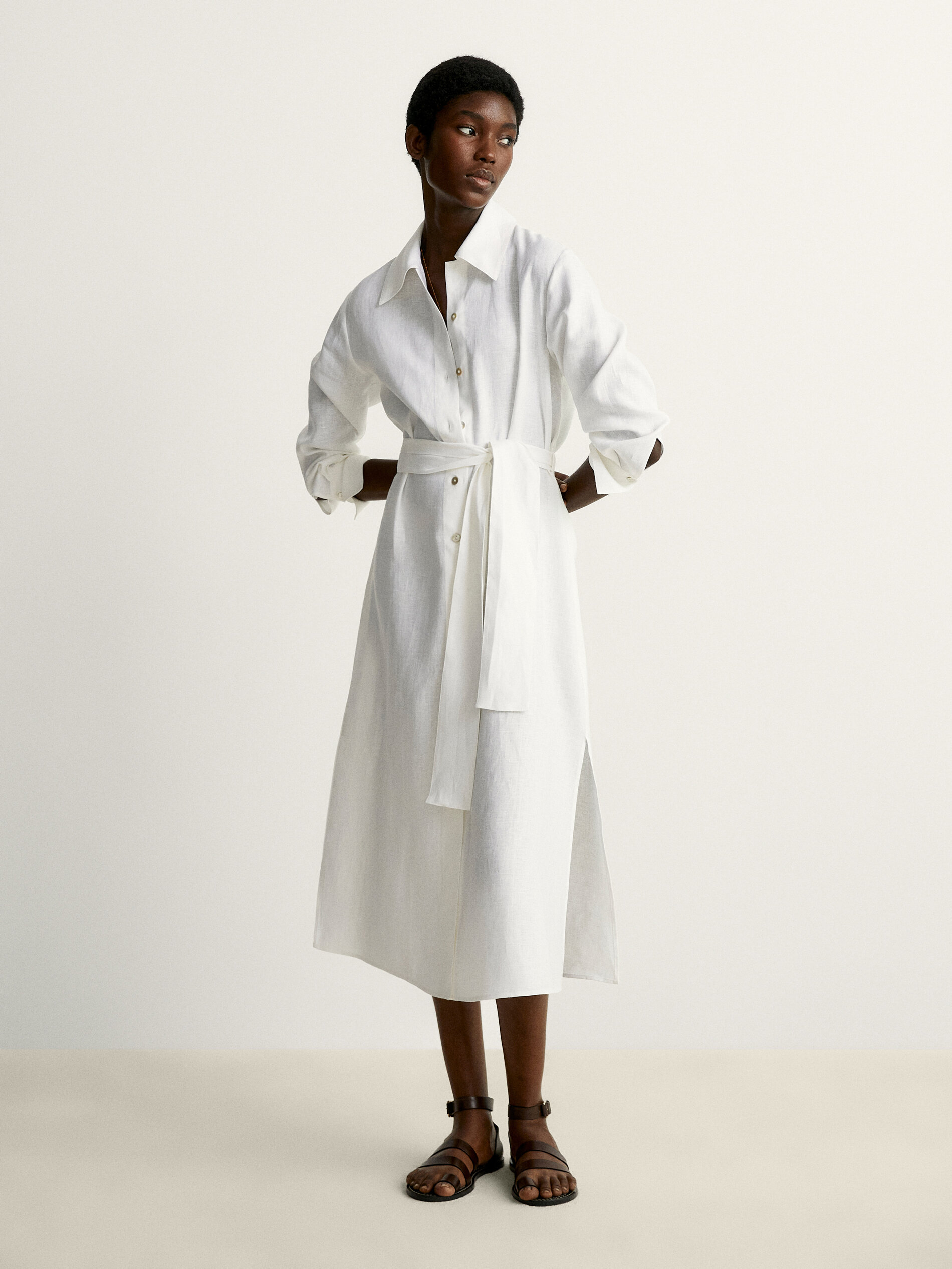 Long shirt dress in 100% linen 