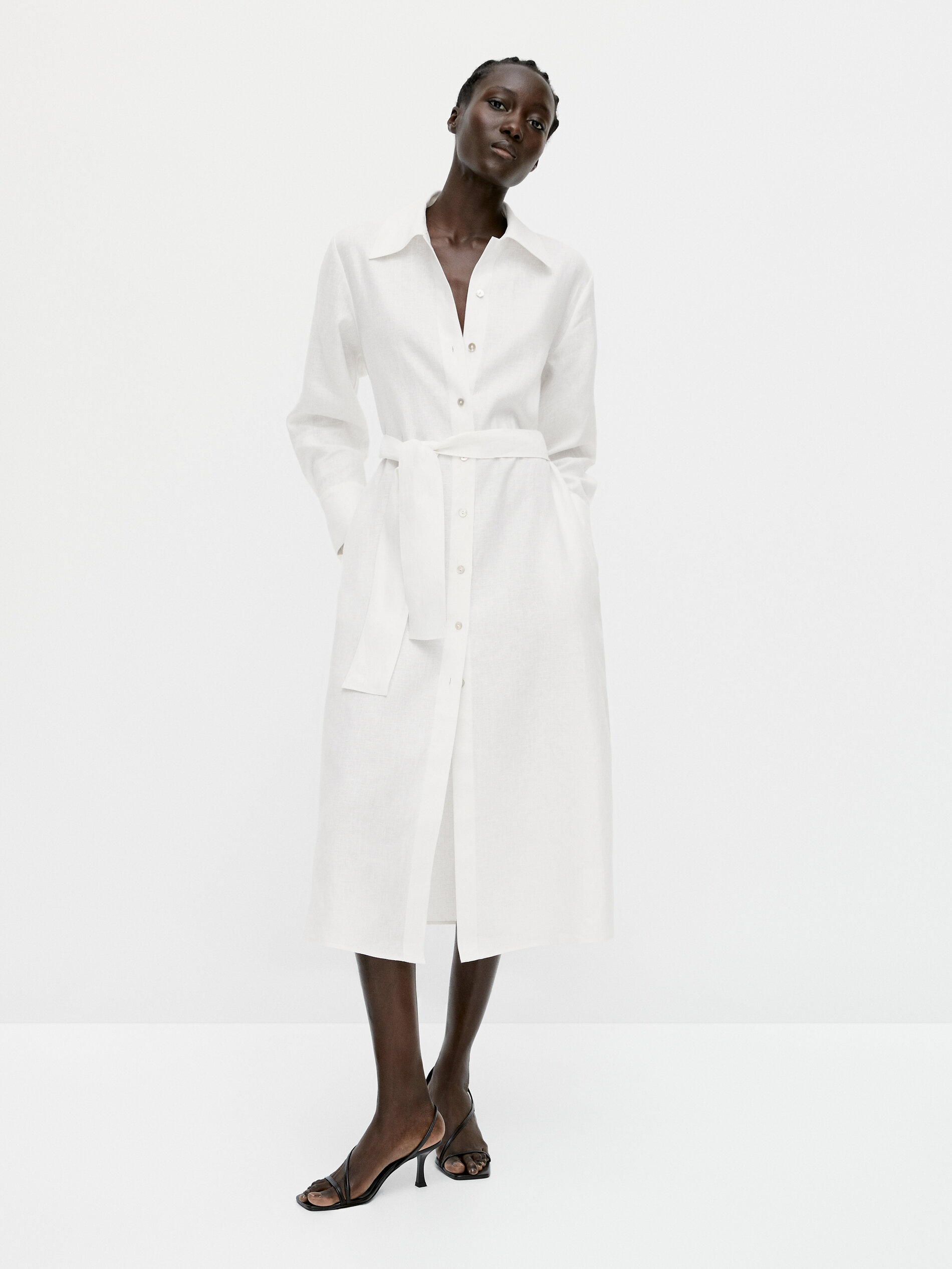 Vestito chemisier lungo 100% lino - Massimo Dutti Italia