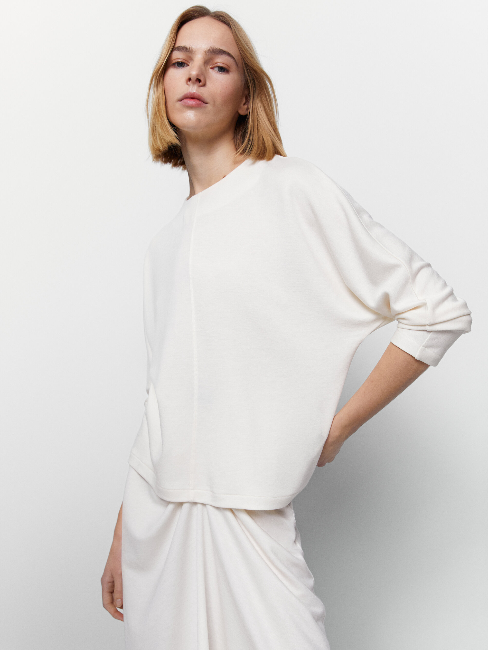 Lyocell and wool batwing-sleeve top