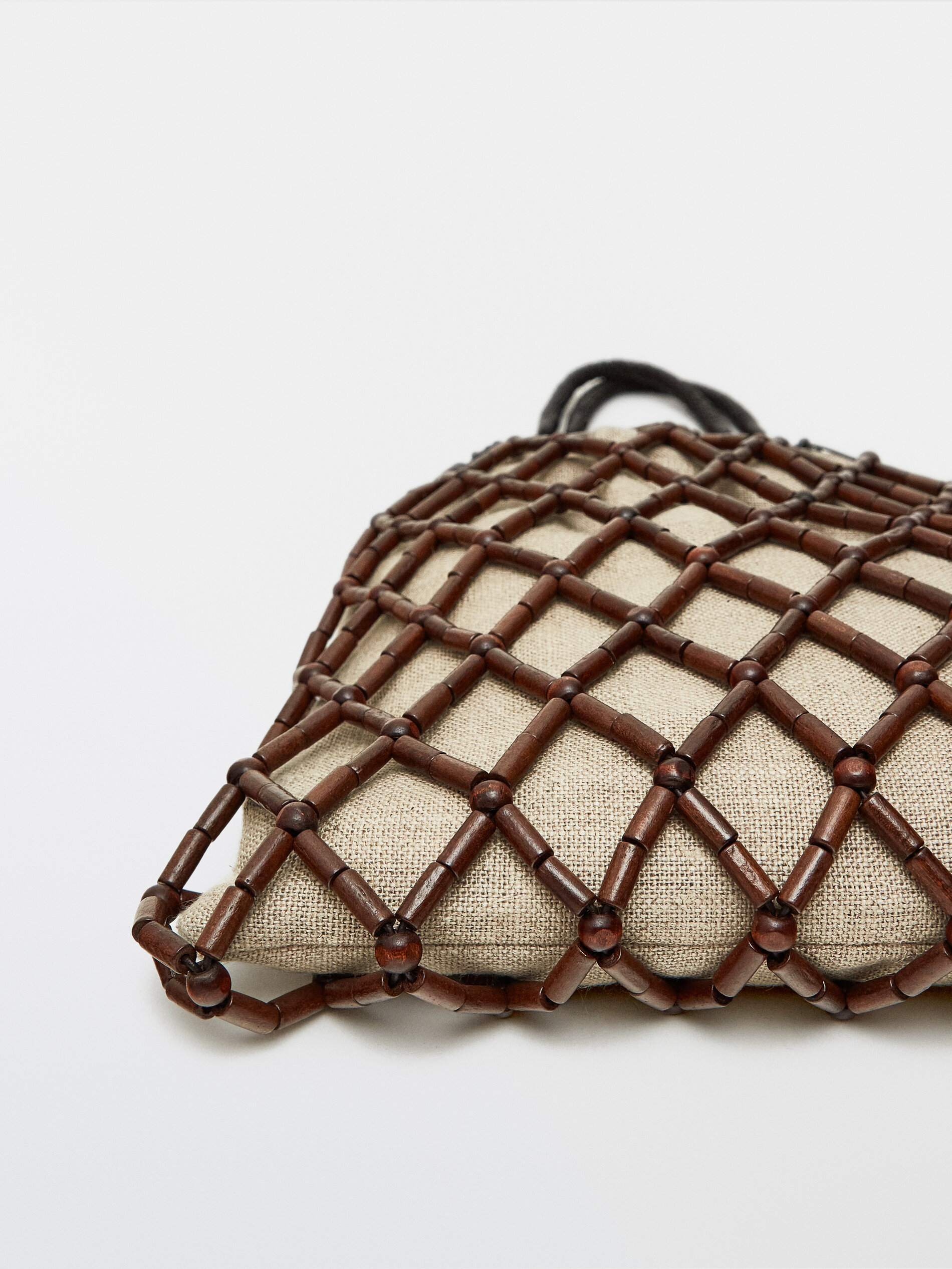 Bolso red madera y piel + pouch lino - Massimo Dutti España