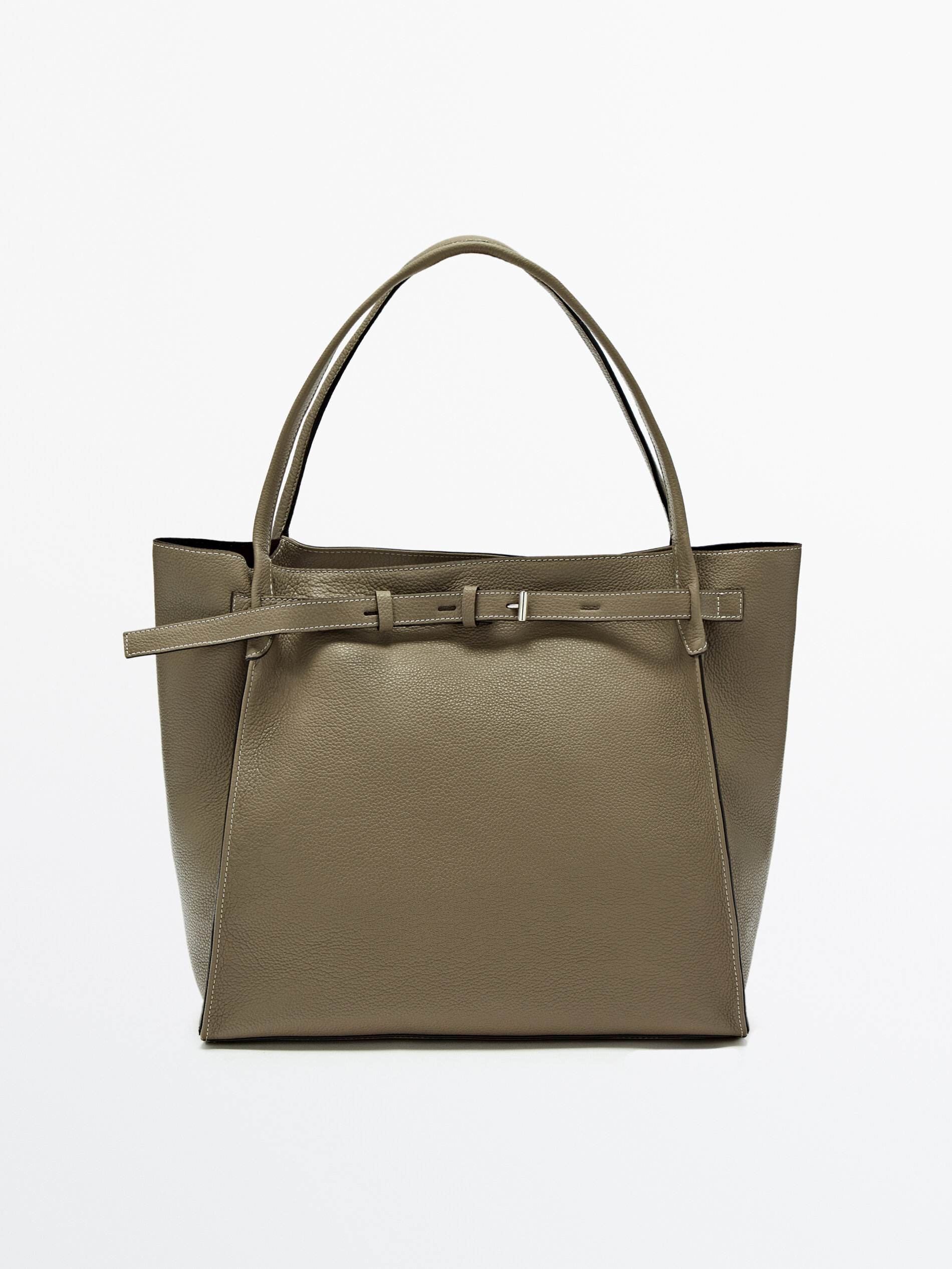 Bolso shopper cremallera piel abatanada - Massimo Dutti España
