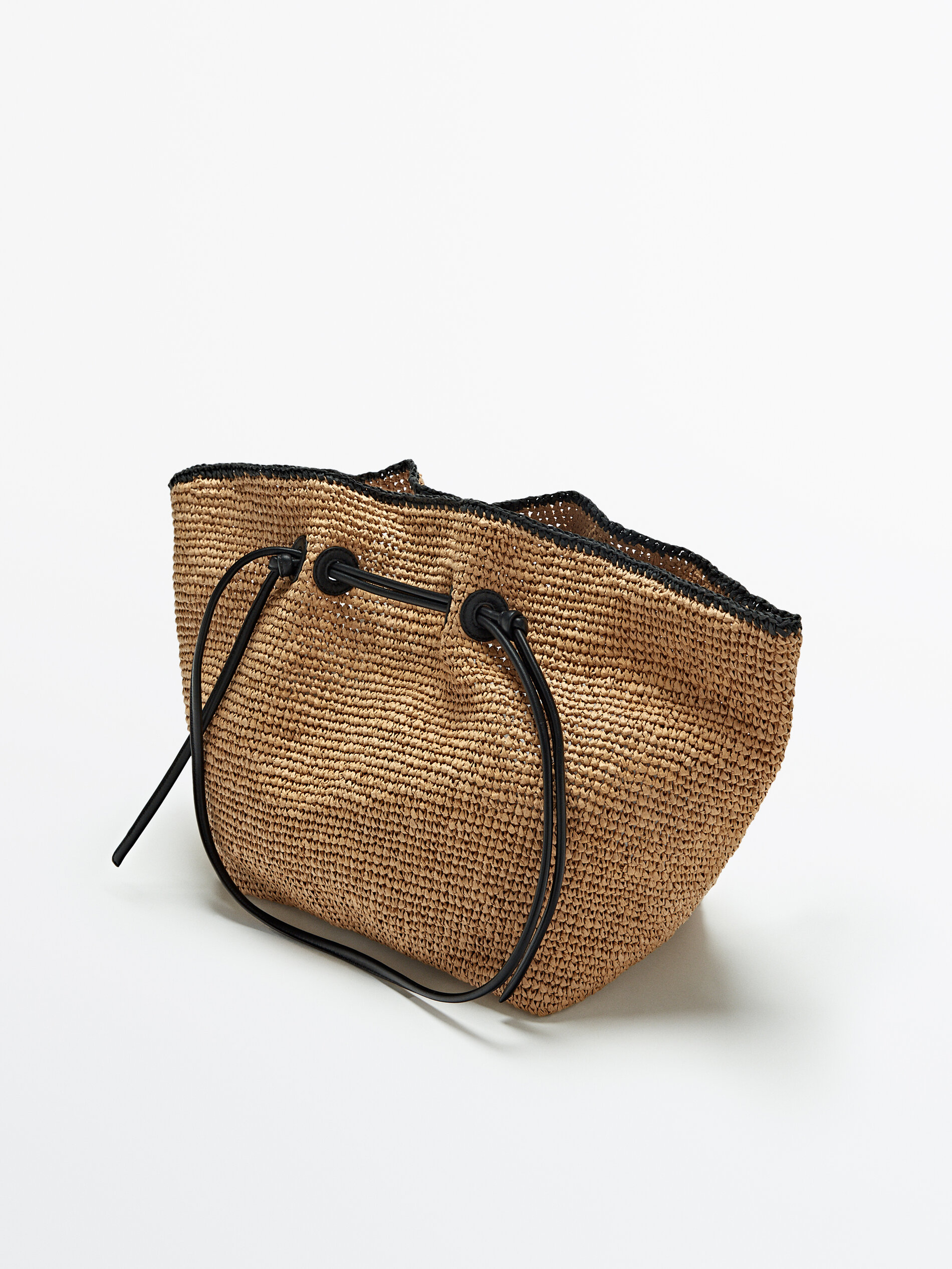 Bolso flor shopper rafia asas de piel - Massimo Dutti España