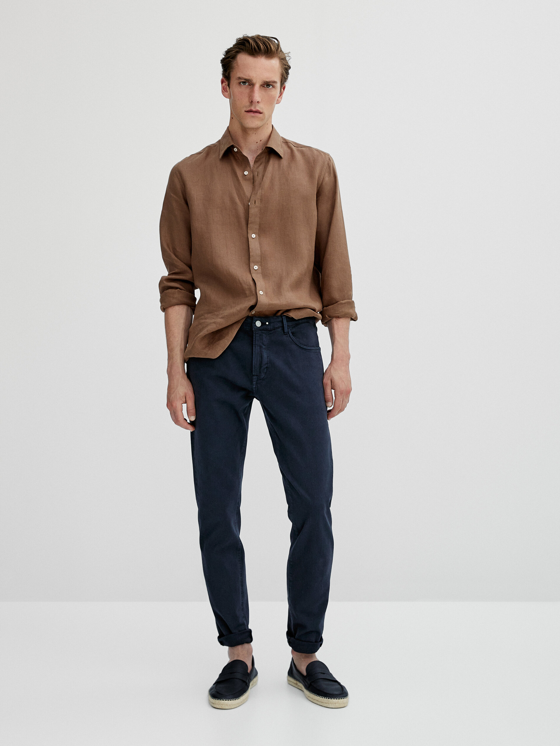 Slim-fit denim-effect trousers 