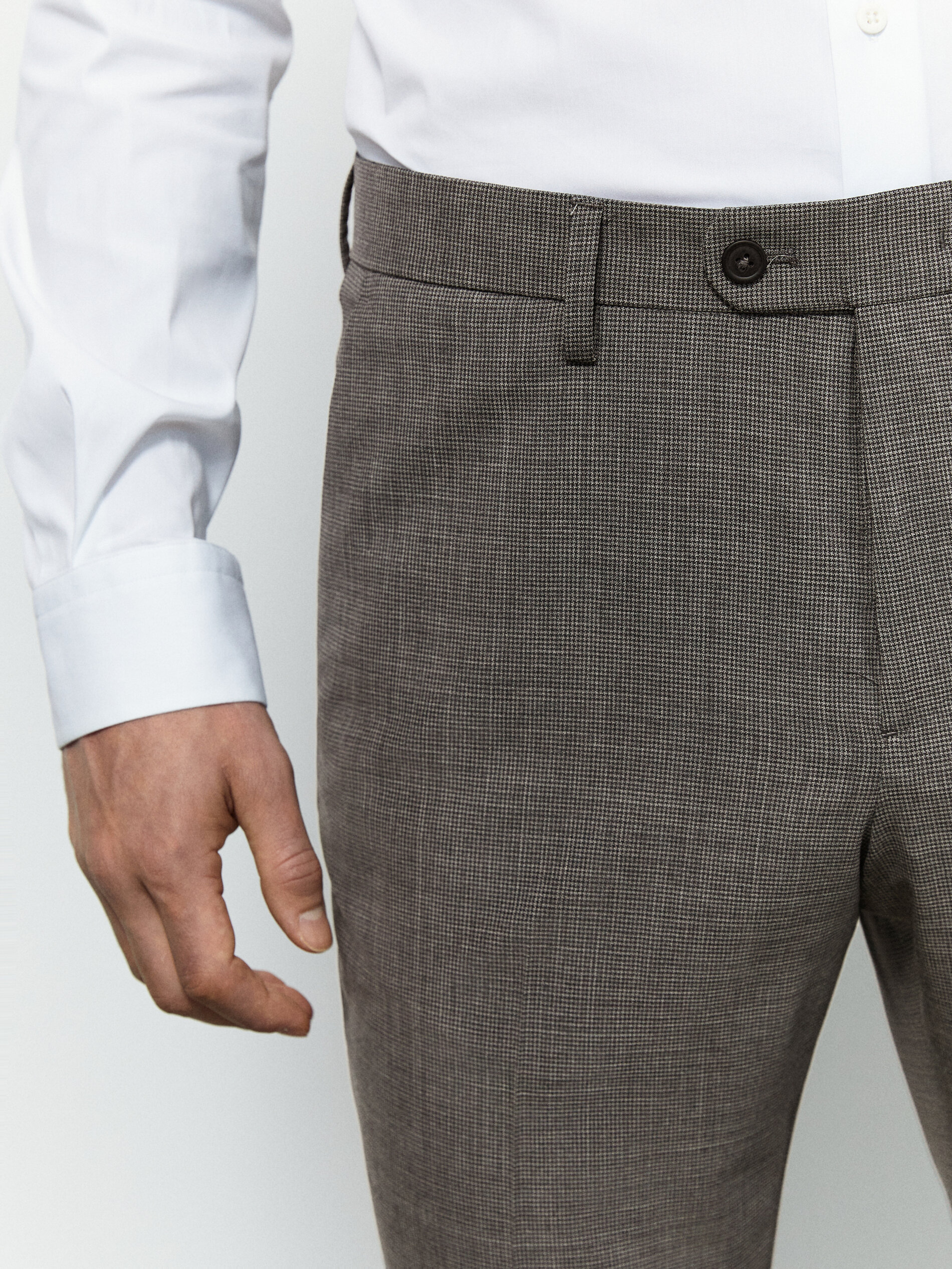 Grey wool houndstooth suit trousers 