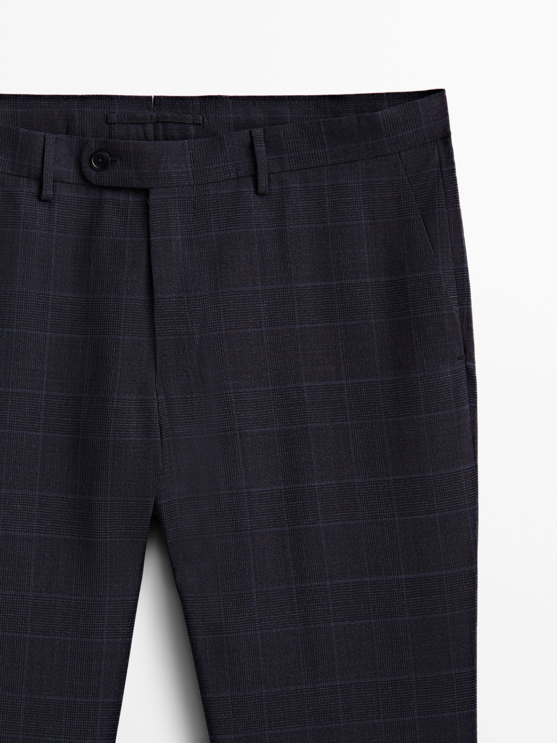 Pantalón traje cuadros azul marino lana - Massimo Dutti España