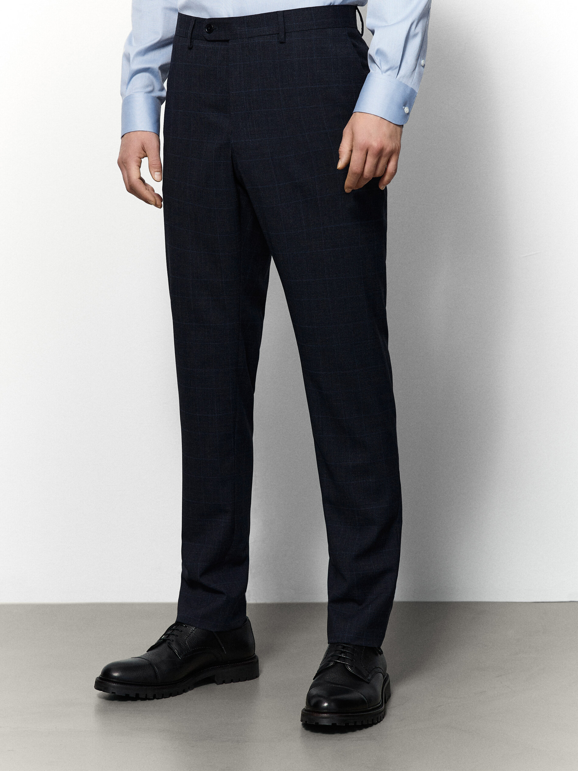 Pantalón traje cuadros azul marino lana - Massimo Dutti España