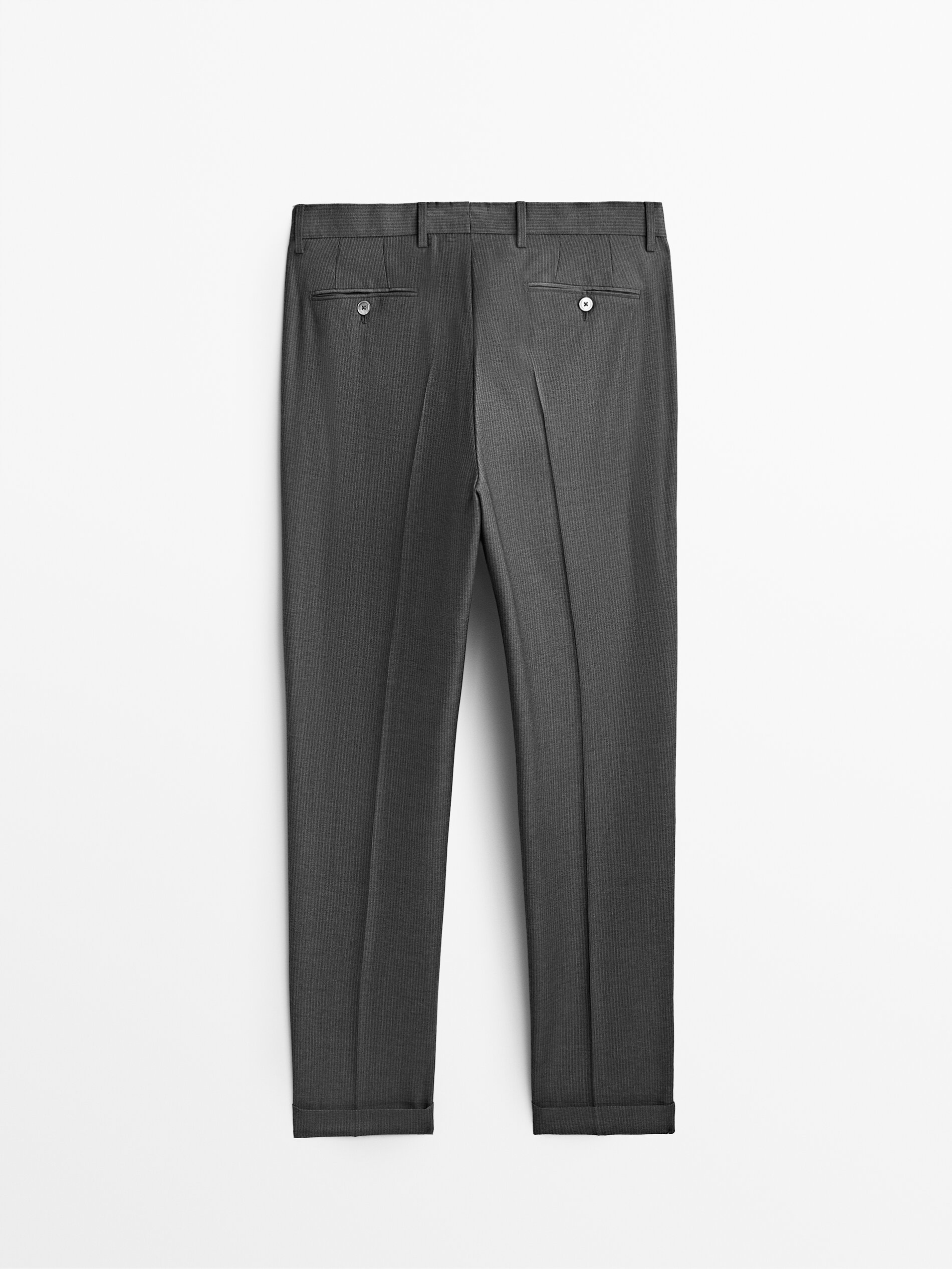 Grey wool pinstripe suit trousers 