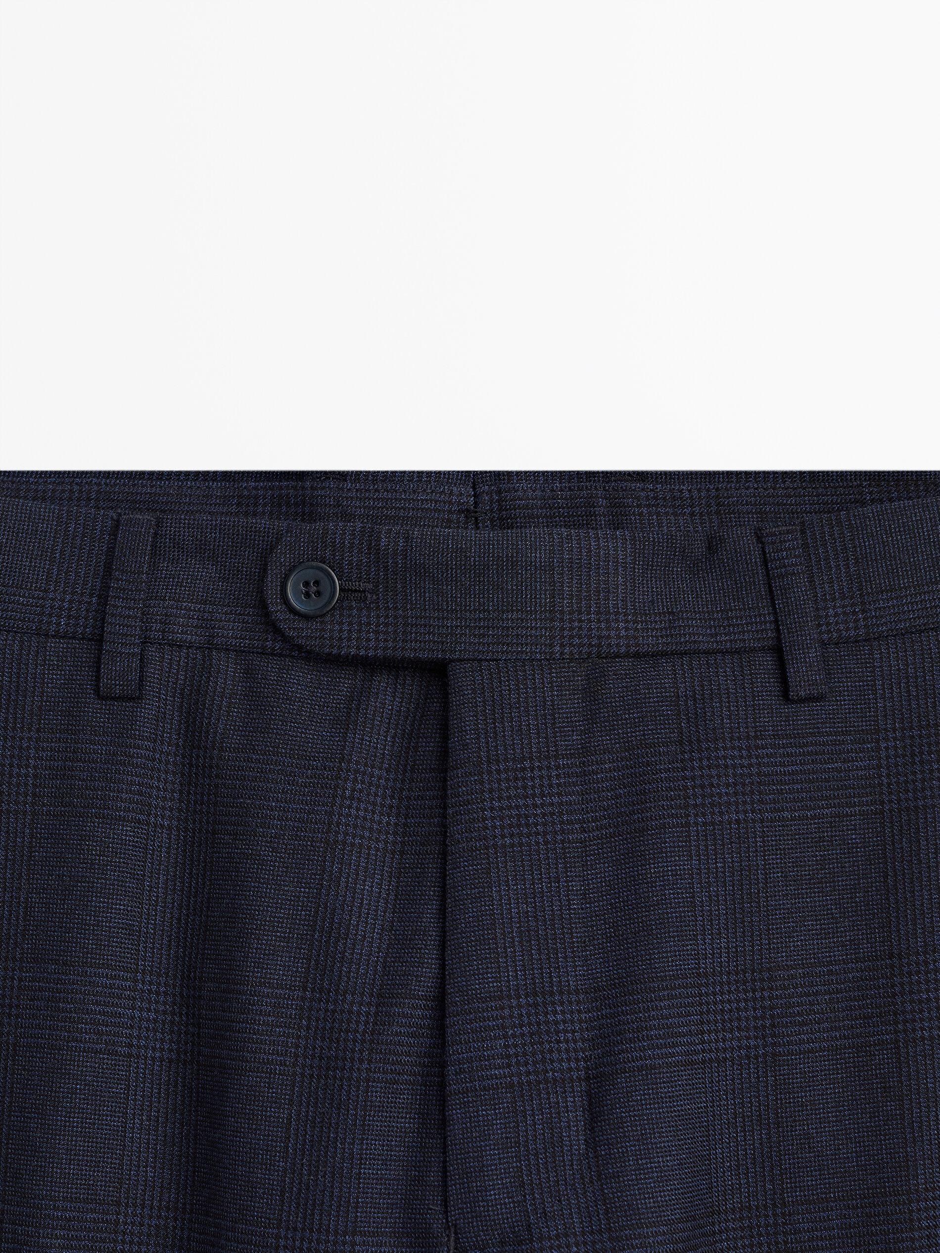 Pantalón traje cuadros azul marino lana - Massimo Dutti España