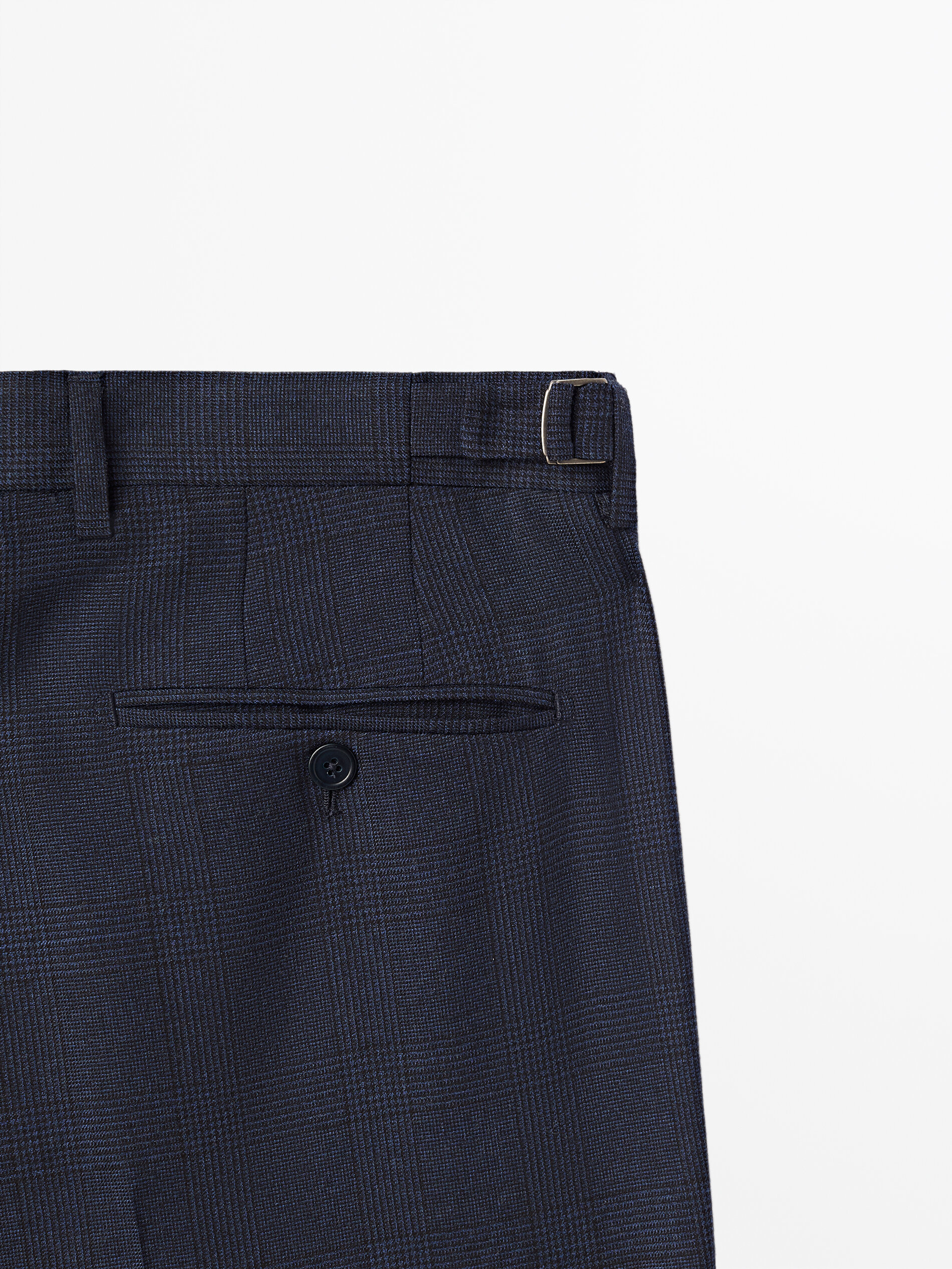 Pantalón traje cuadros azul marino lana - Massimo Dutti España