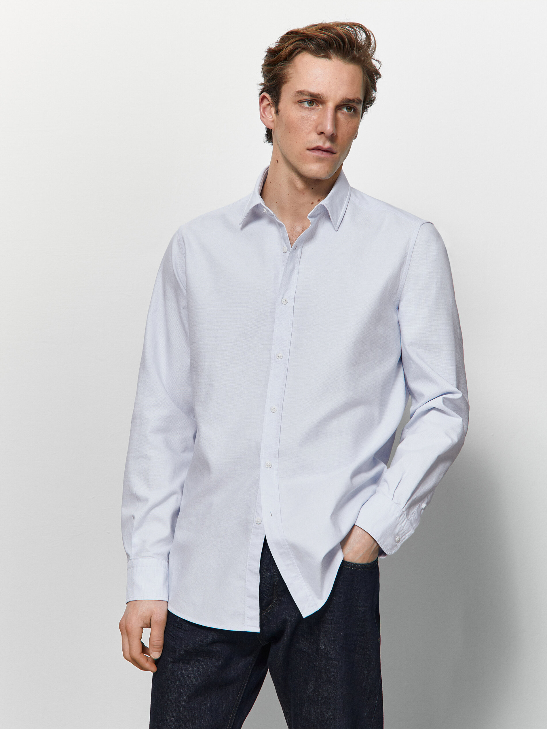Check-textured regular-fit Oxford shirt 