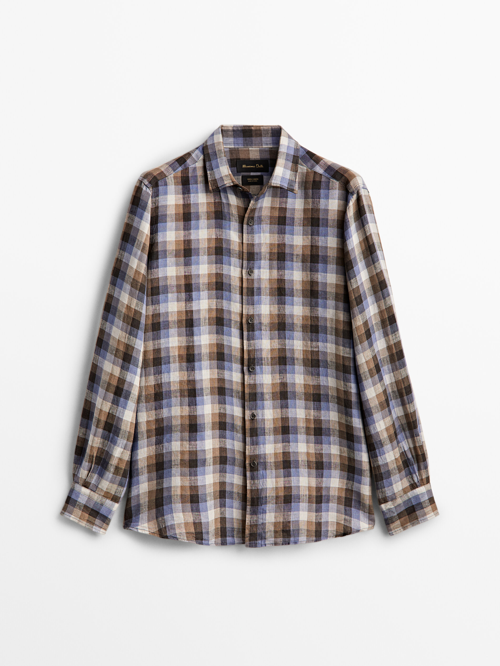100% linen slim-fit check shirt 