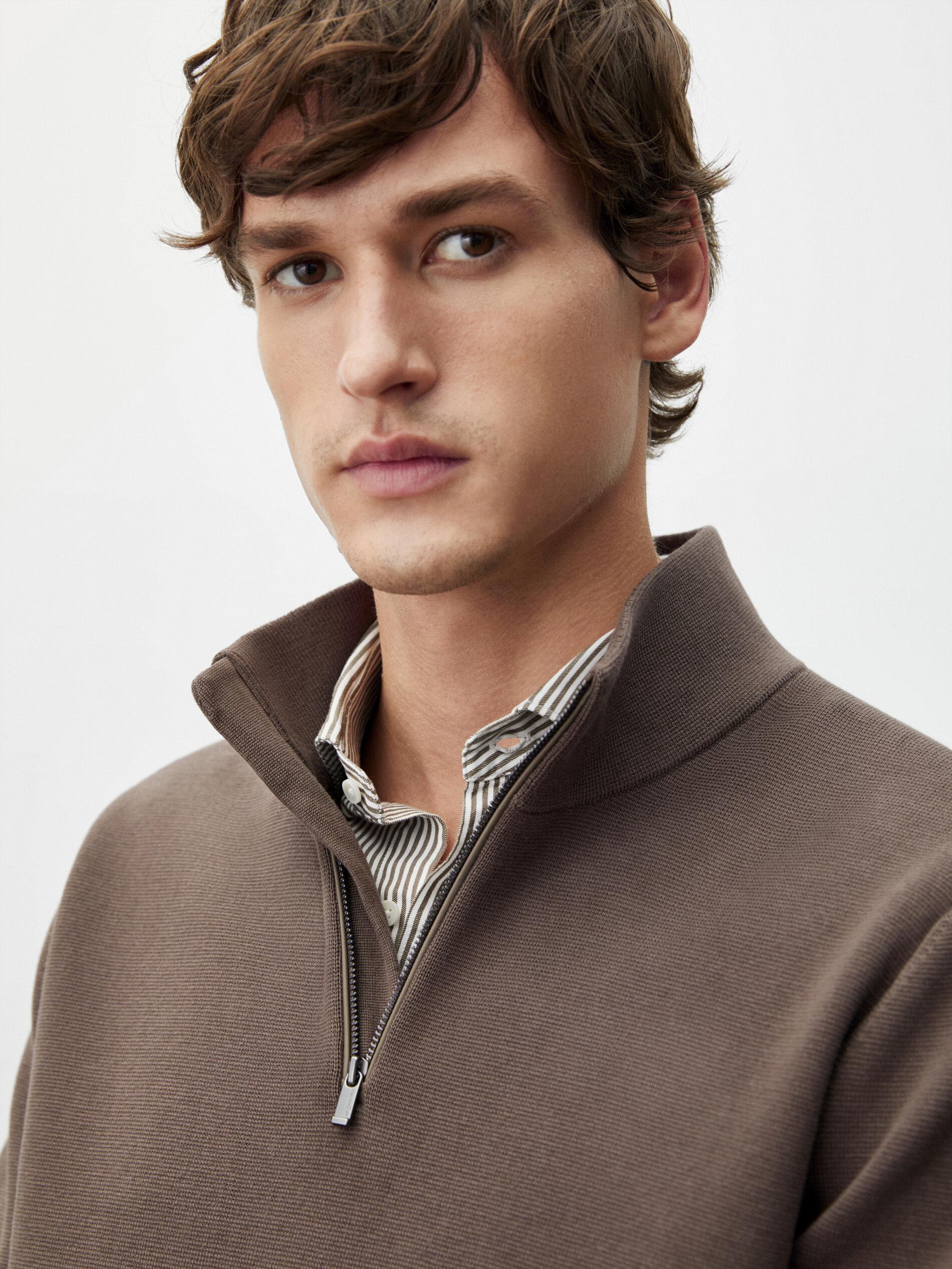Cotton mock neck sweater with zip fastening - Massimo Dutti United 