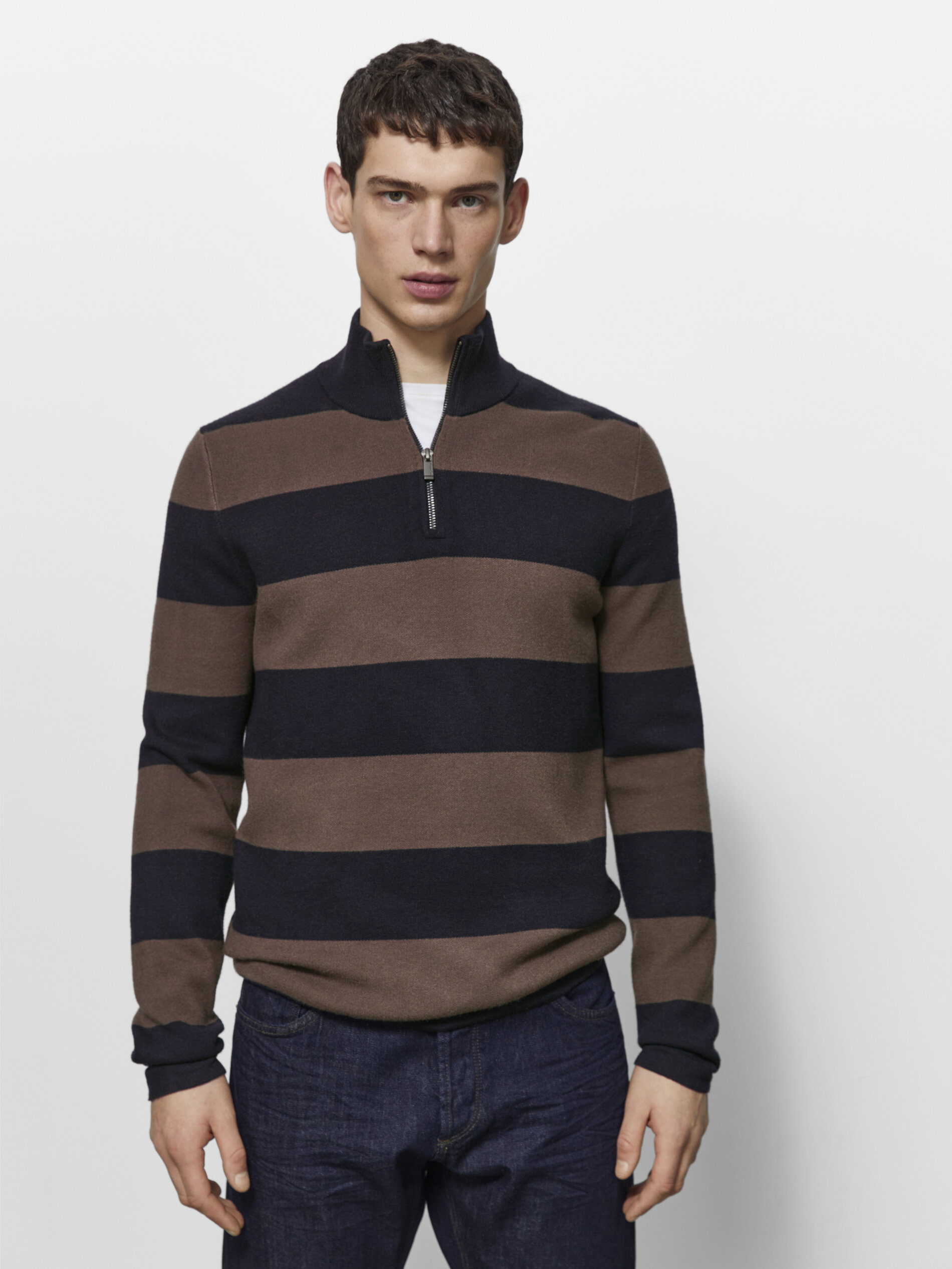 striped mock turtleneck