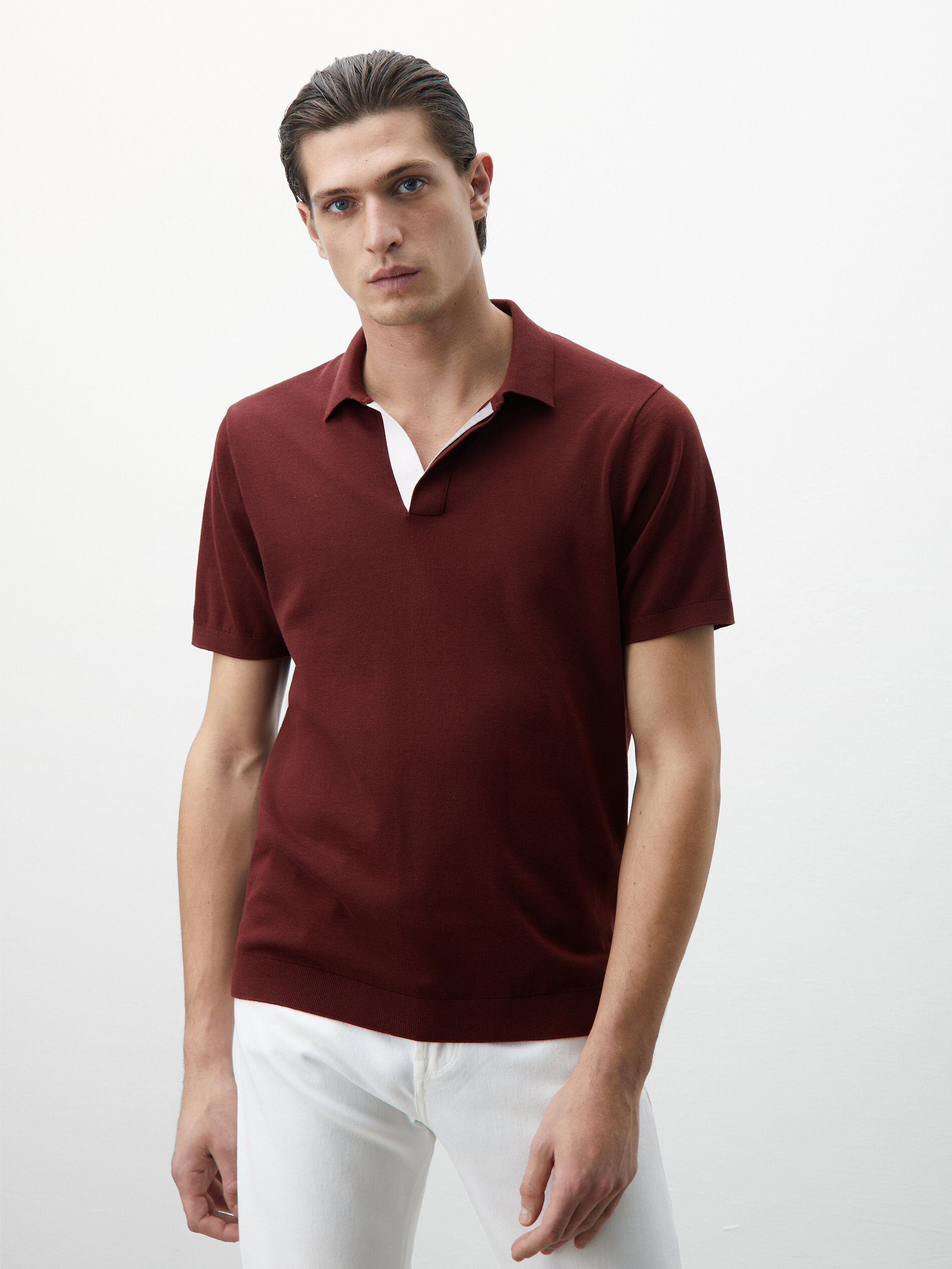 Short sleeve cotton polo sweater 