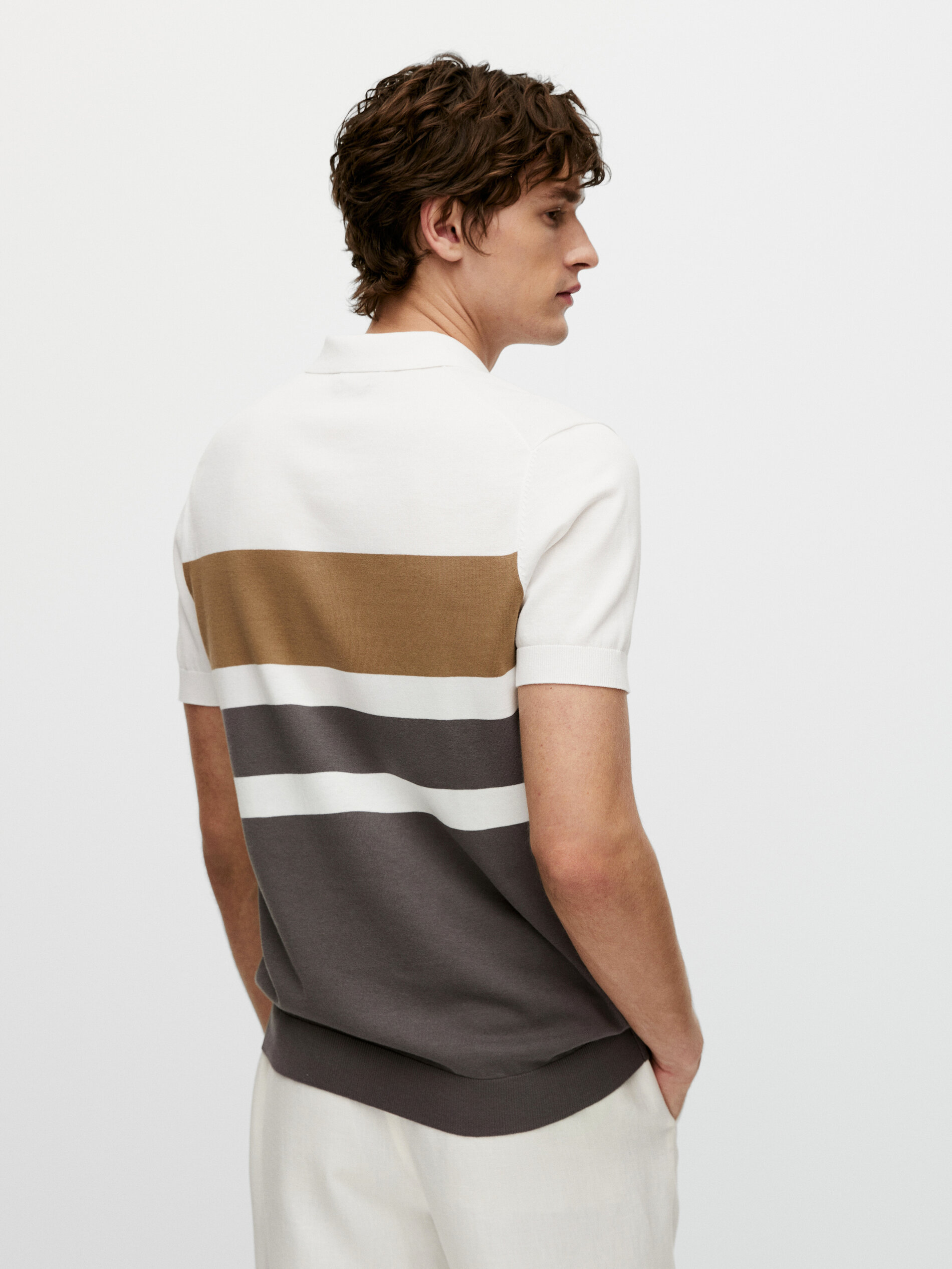 Striped polo V-neck sweater - Massimo 